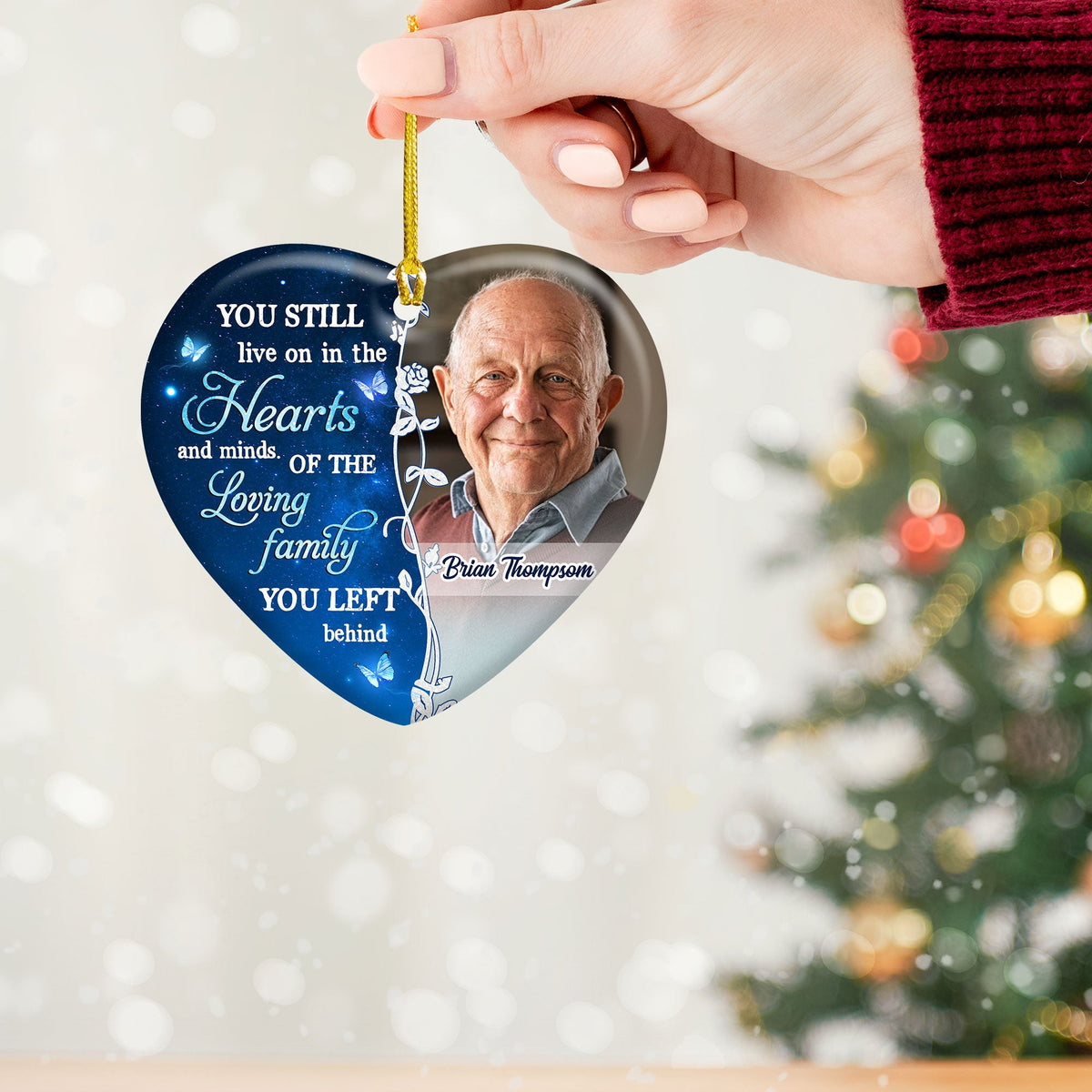 Blisscorners You Still Live On In The Heart  - Personalized Heart Ceramic Ornament - Memorial Gift2D Flat LM2111
