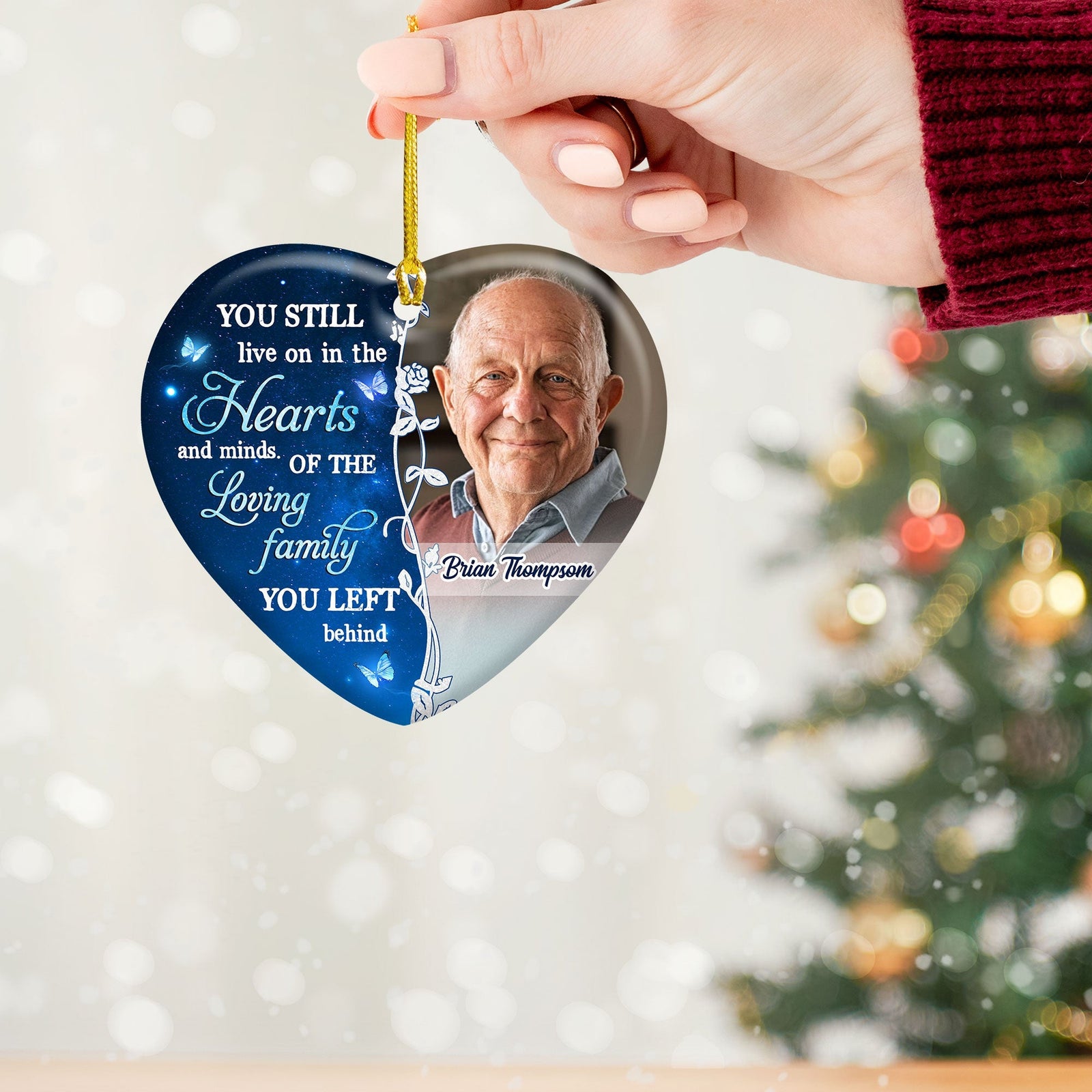 Blisscorners You Still Live On In The Heart  - Personalized Heart Ceramic Ornament - Memorial Gift2D Flat LM2111