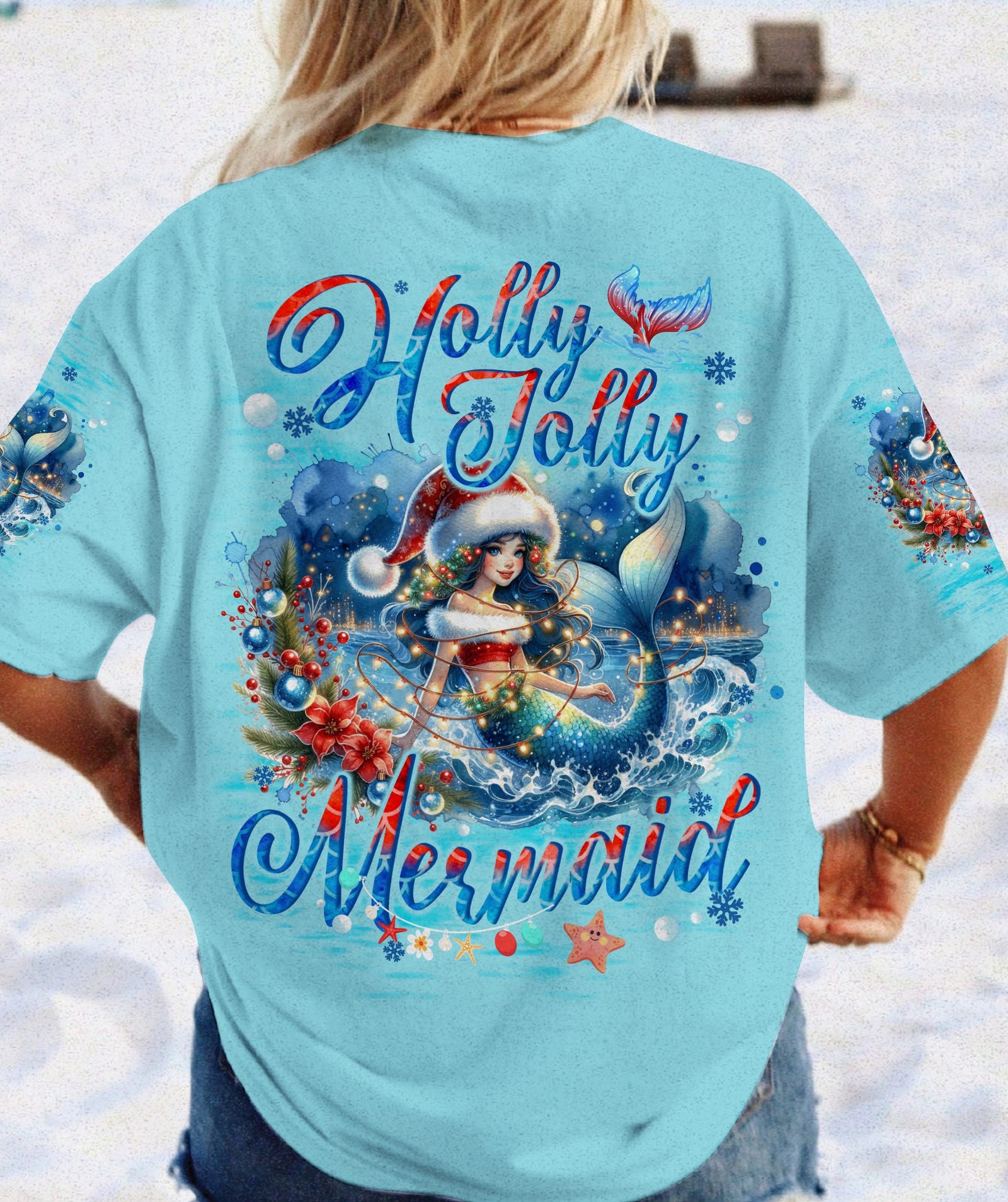 BLISSCORNERS HOLLY JOLLY MERMAID CHRISTMAS ALL OVER PRINT