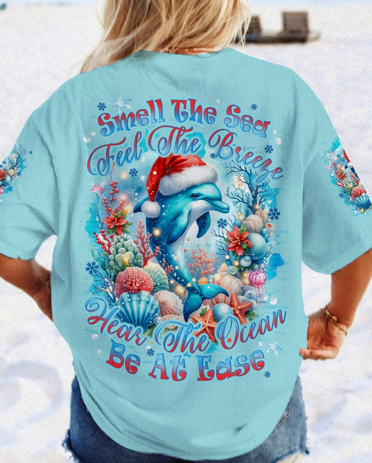 BLISSCORNERS SMELL THE SEA FEEL THE BREEZE DOLPHIN CHRISTMAS ALL OVER PRINT