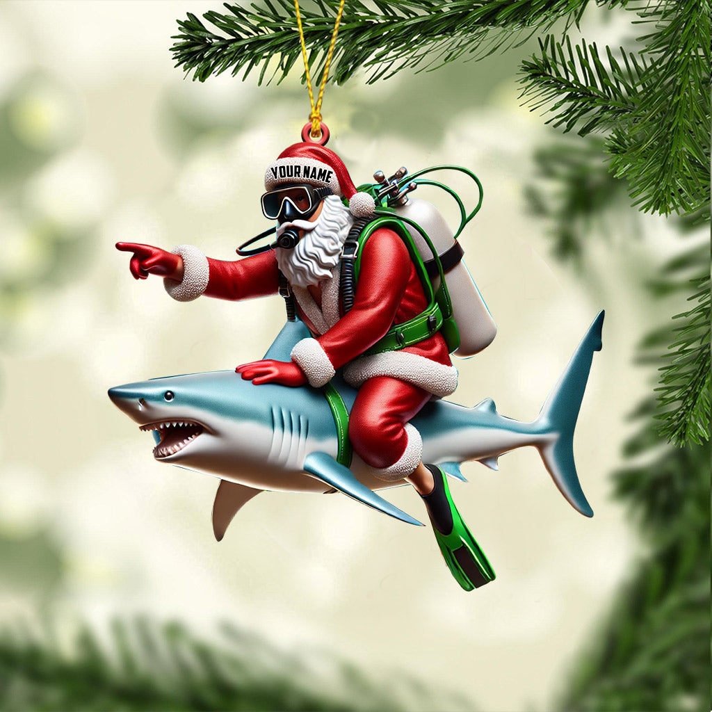Blisscorners Santa Diver Riding Shark Christmas Ornament, Personalized Ornament2D Flat LM2111