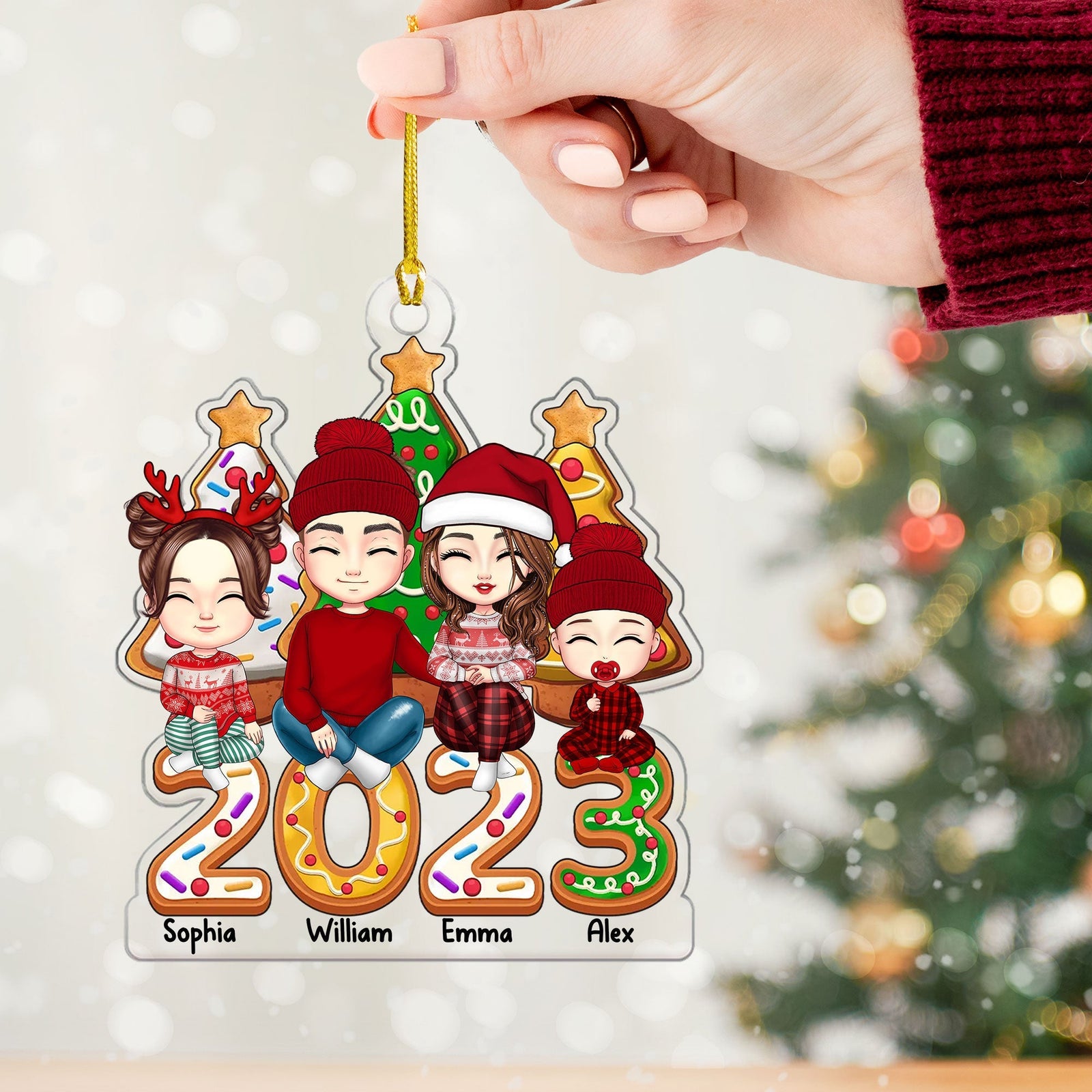 Blisscorners Merry Christmas 2023 Family Members - Personalized Acrylic Ornament - Gift For Family, Xmas Gift2D Flat LM2111