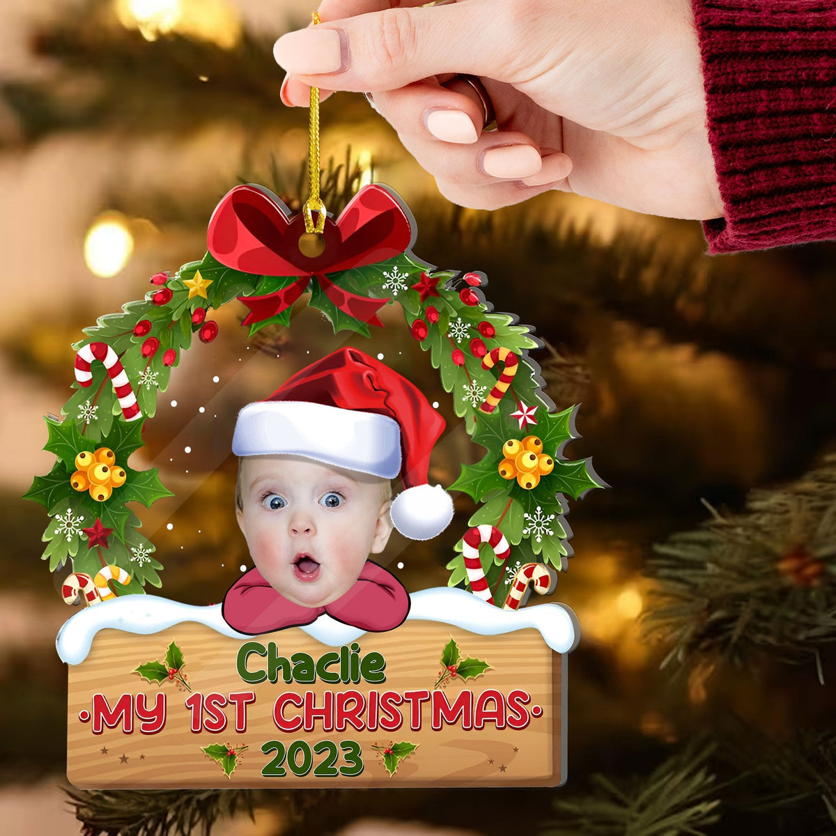 Blisscorners My Baby First Christmas  - Custom Photo And Name, Personalized Acrylic Ornament - Gift For Christmas, Family Gift2D Flat LM2111