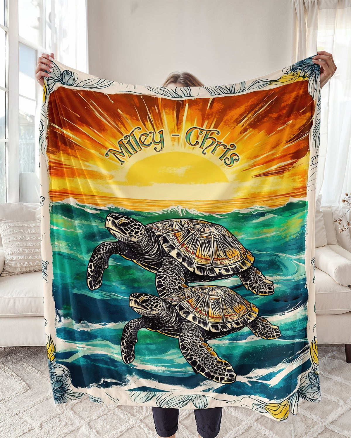 BLISSCORNERS PERSONALIZED COUPLE TURTLE FLEECE BLANKET