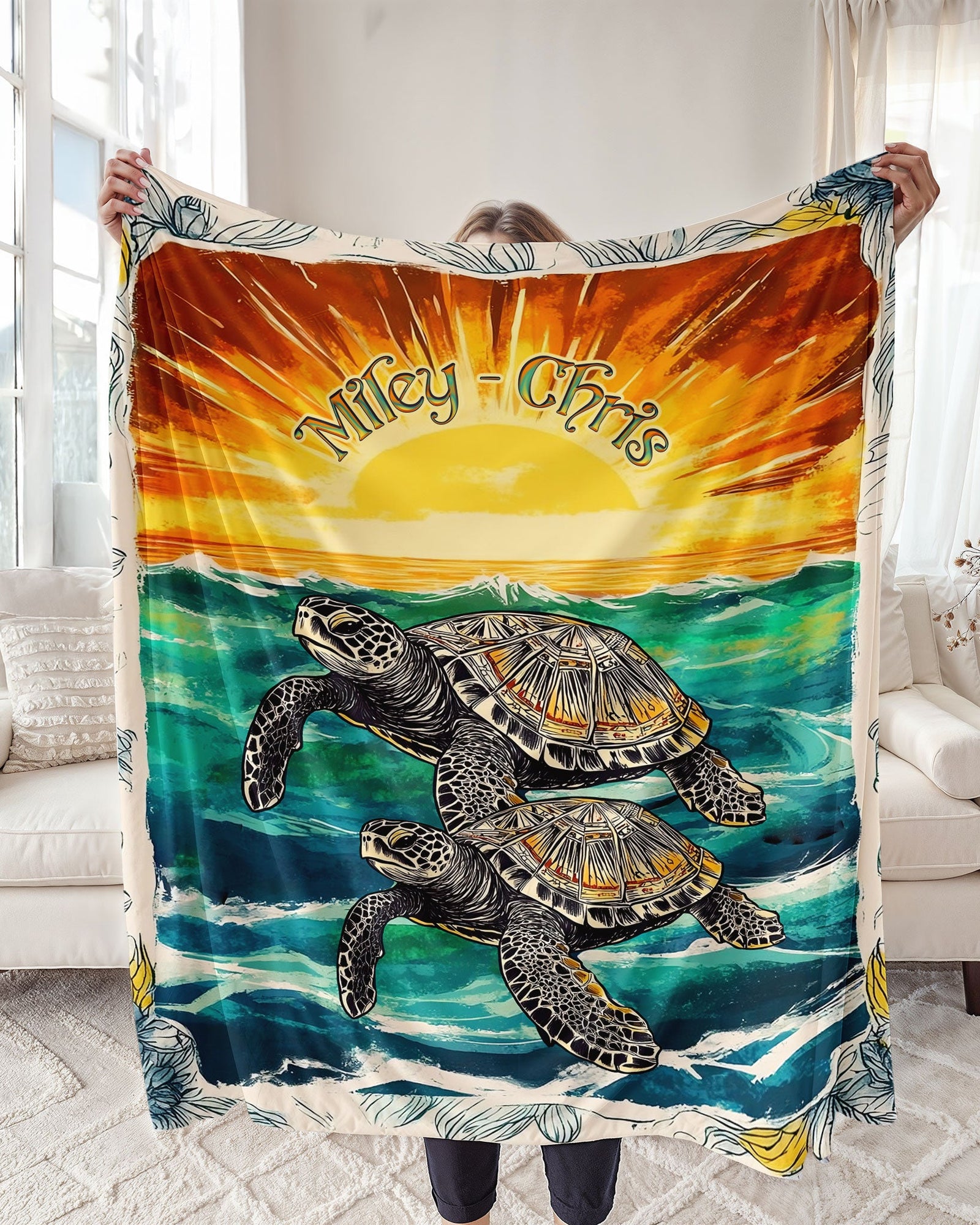 BLISSCORNERS PERSONALIZED COUPLE TURTLE FLEECE BLANKET