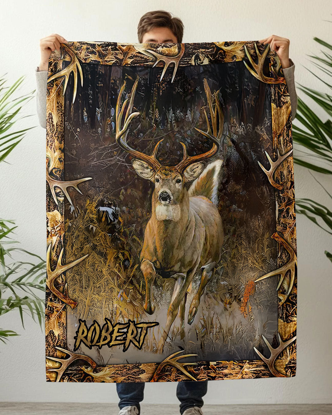 BLISSCORNERS PERSONALIZED DEER LOVER FLEECE BLANKET