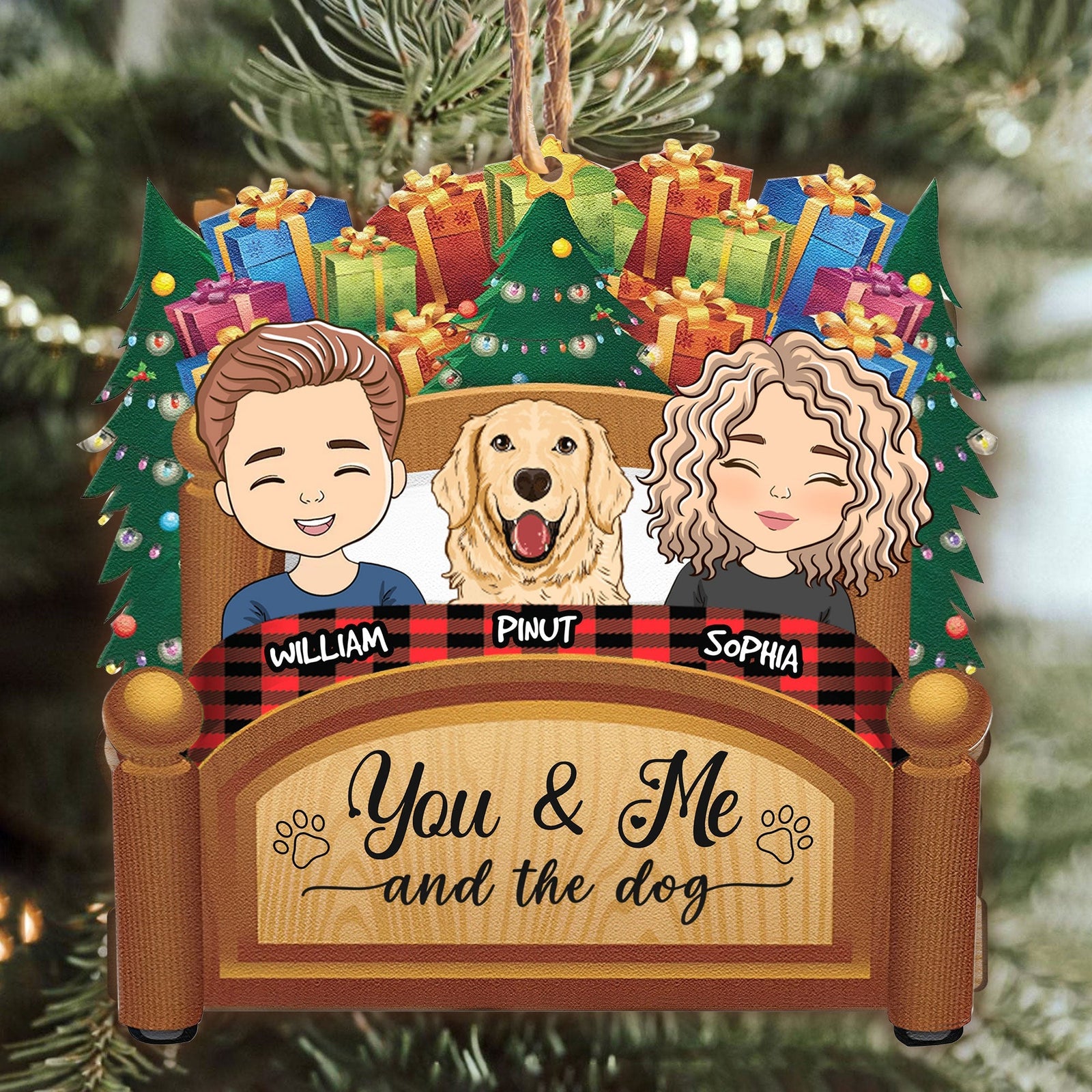 Blisscorners You & Me And The Dogs Cats Pets - Personalized Custom Shaped Wooden Ornament With Bow - Gift For Pet Lover2D Flat LM2111