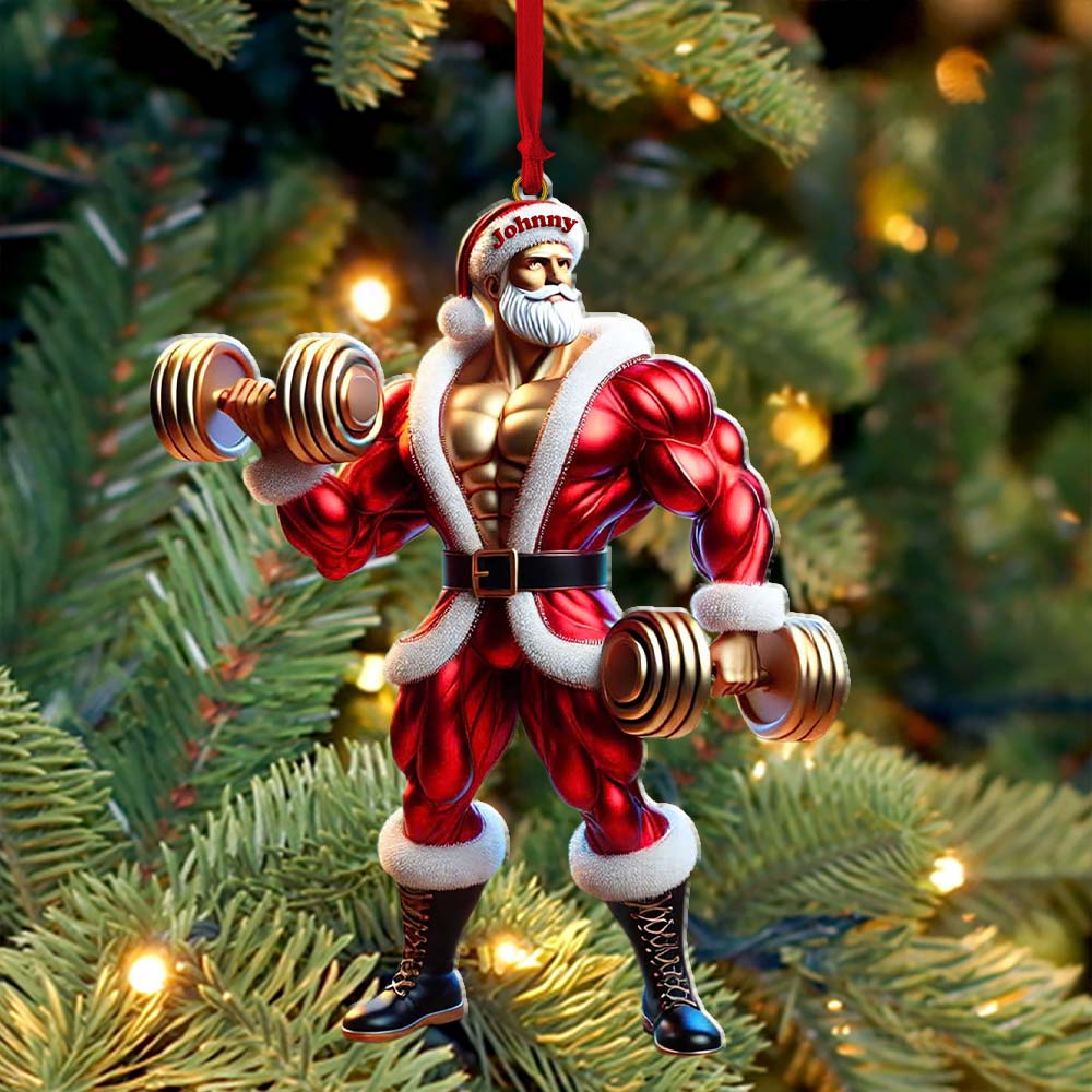 Blisscorners Custom Name Gym Work Out Santa Ornament, Gymnastics Christmas Gift872D Flat LM2211