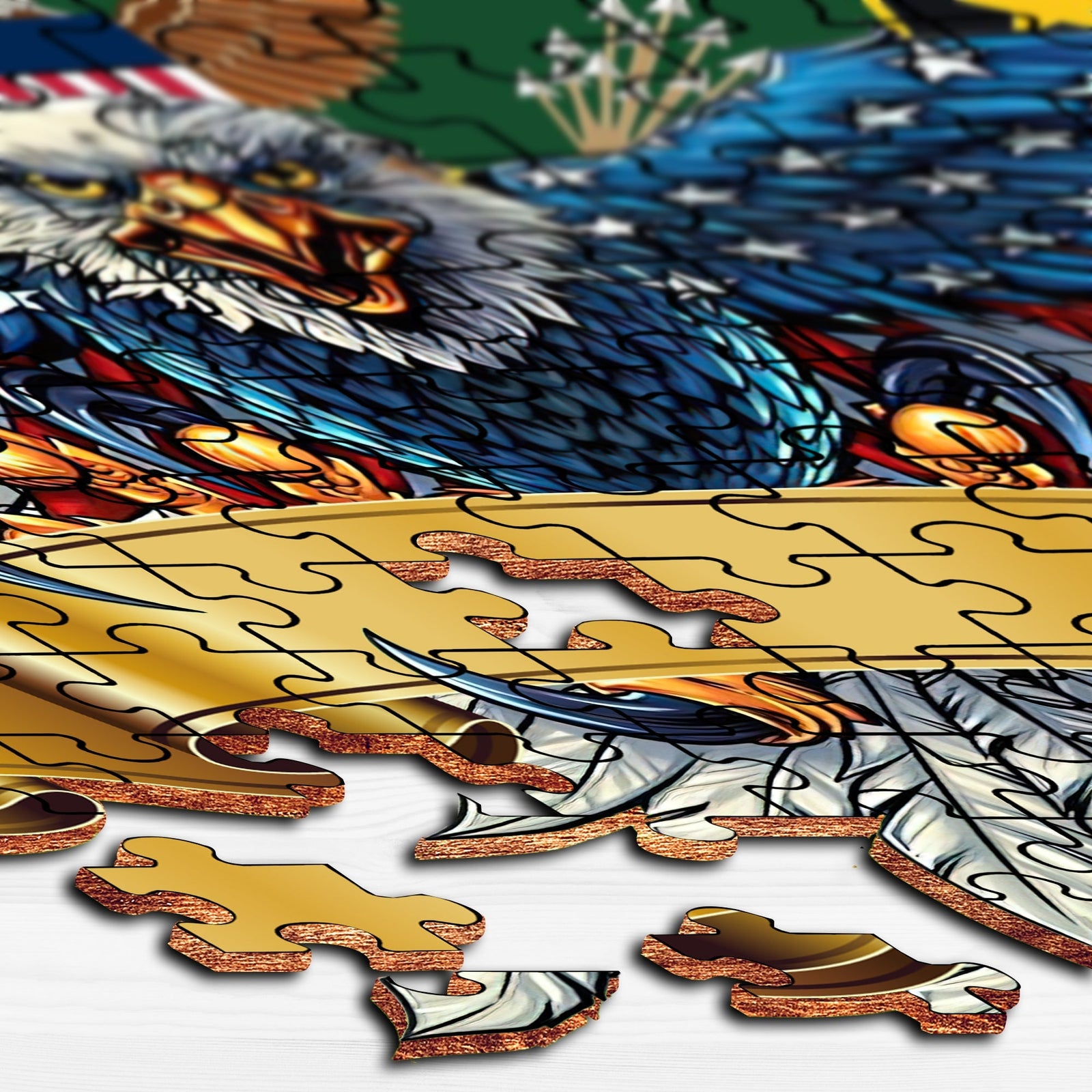 Blisscorners U.S Army, Personalized Puzzle Wooden - Wooden Eagle Carvings - Gift For Family, Gift For Veteran2D Flat LM2111