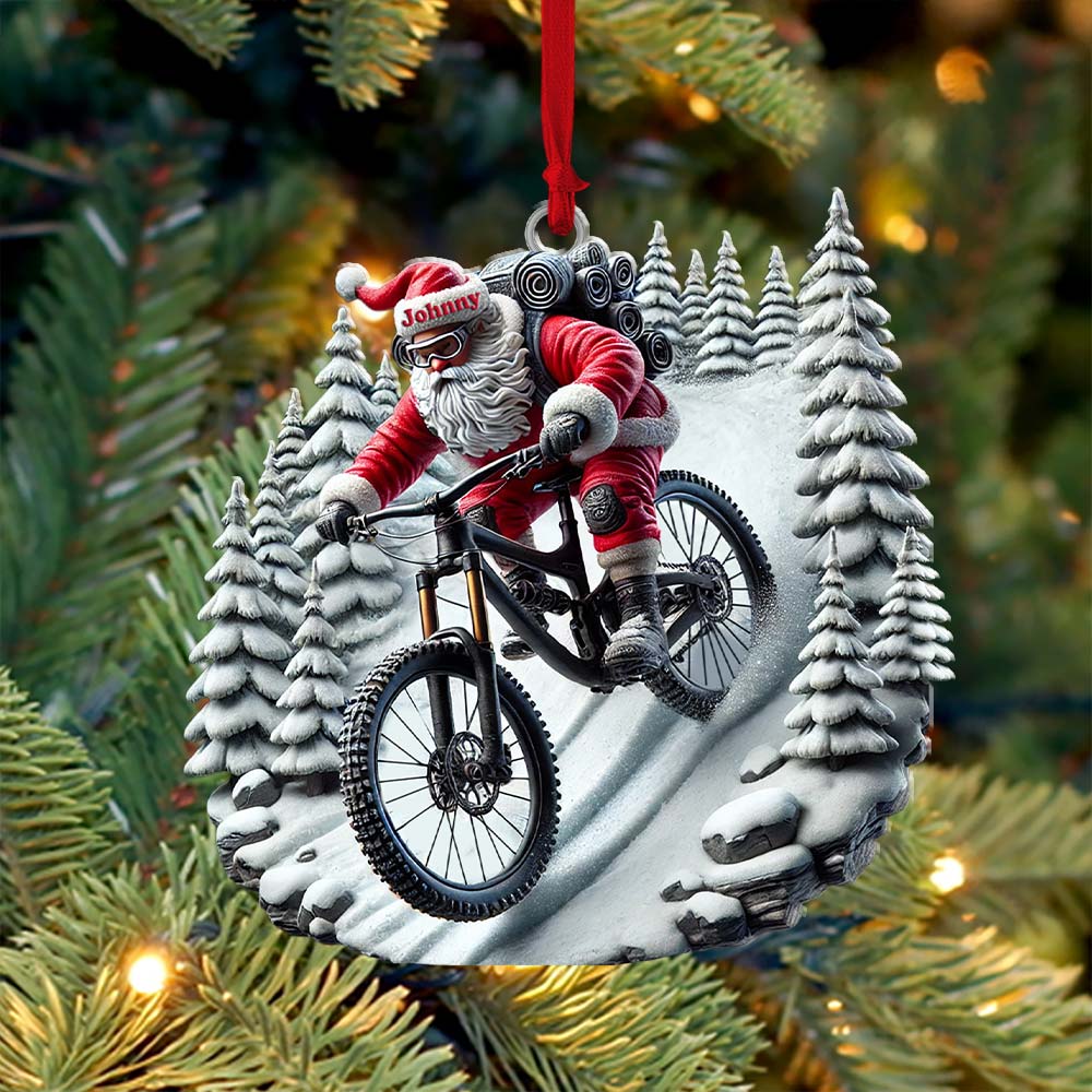 Blisscorners Custom Name Santa Mountain Bike Ornament, Christmas Gift for Mountain Bike Lover2D Flat LM2211