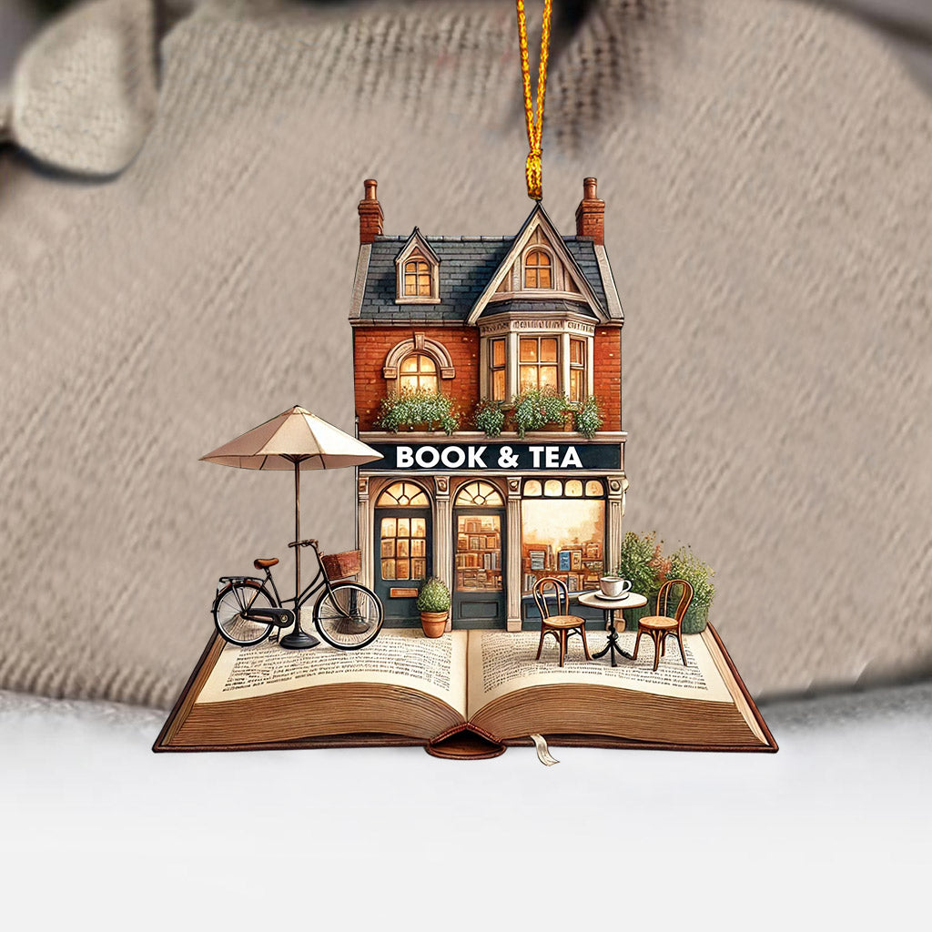 Blisscorners Book And Tea Christmas Ornament, Personalized Ornament2D Flat LM2211