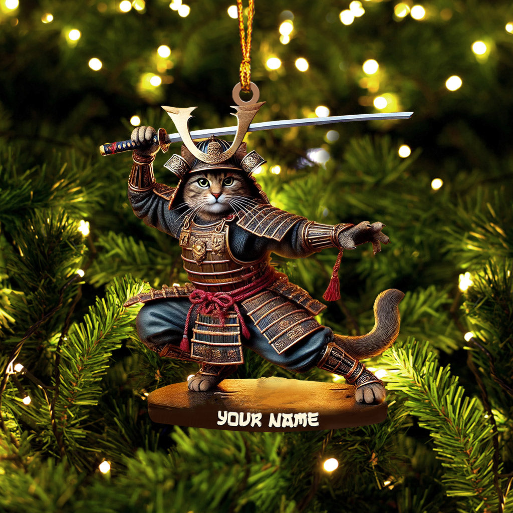 Blisscorners Samurai Cat Christmas Home Decor Christmas Ornament, Personalized Ornament2D Flat LM2211