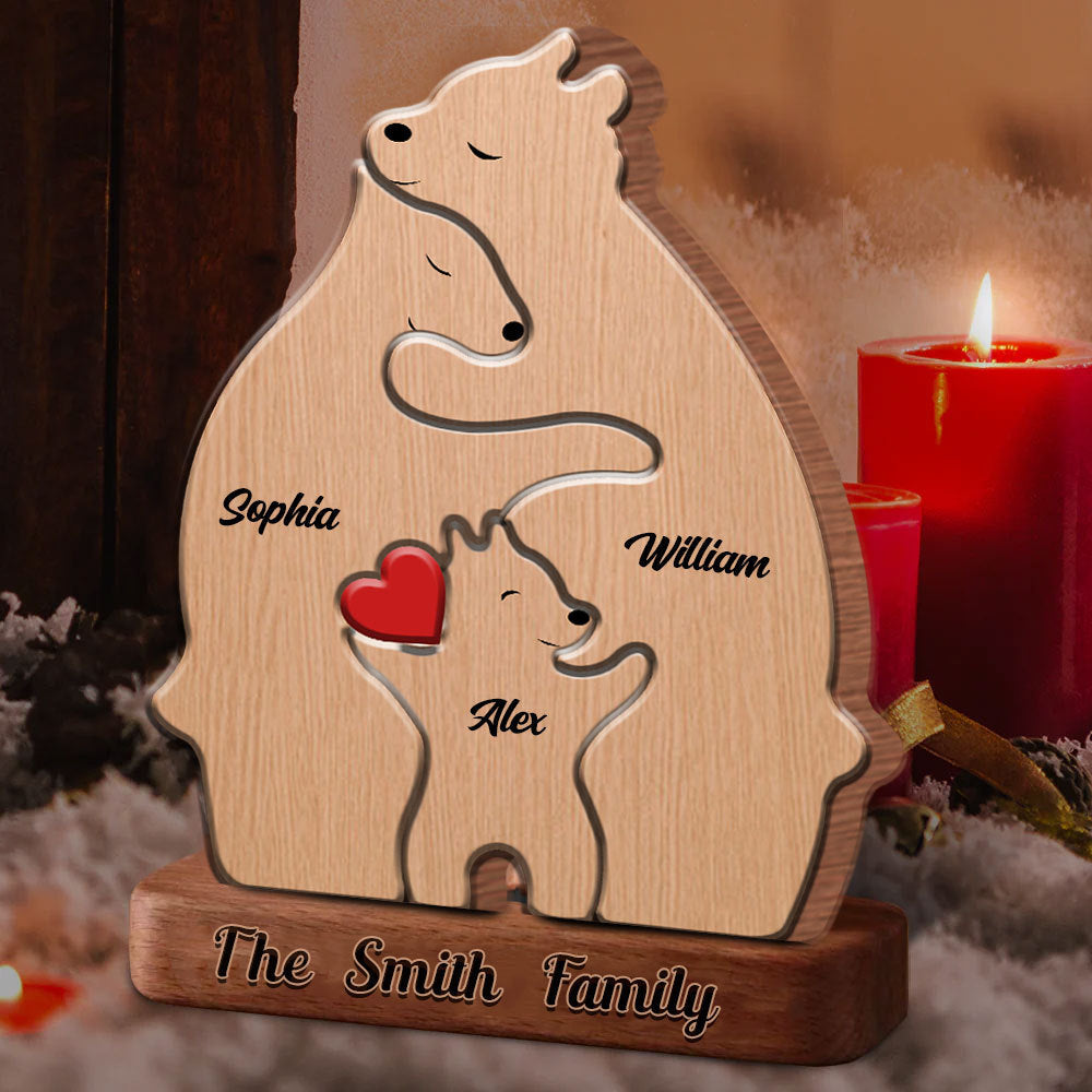 Blisscorners Personalized Wooden Bear Family - Puzzle Wooden Bear Family - Wooden Pet Carvings, Gift For Family2D Flat LM2111