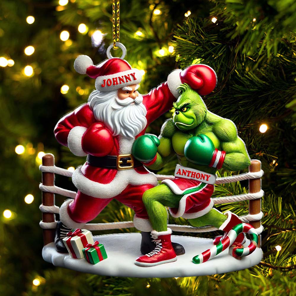 Blisscorners Custom Name Santa and Grinch Boxing Ornament, Boxing Christmas Gift Decoration2D Flat LM2111