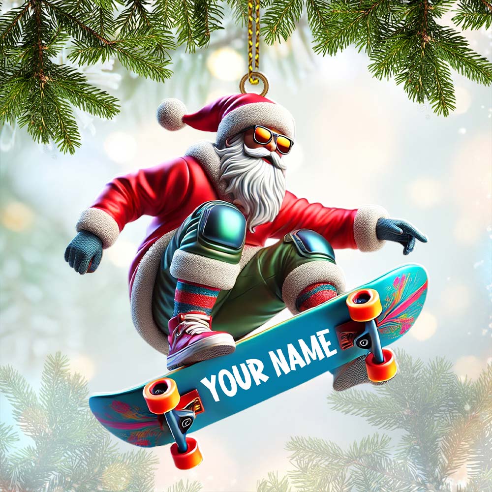 Blisscorners Skateboarding Santa Christmas Ornament, Personalized Ornament2D Flat LM2211