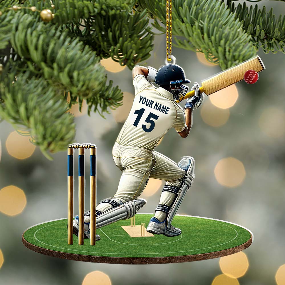 Blisscorners Custom Name Cricket Ball Ornament, Cricket Ball Lover Christmas Gifts2D Flat LM2211