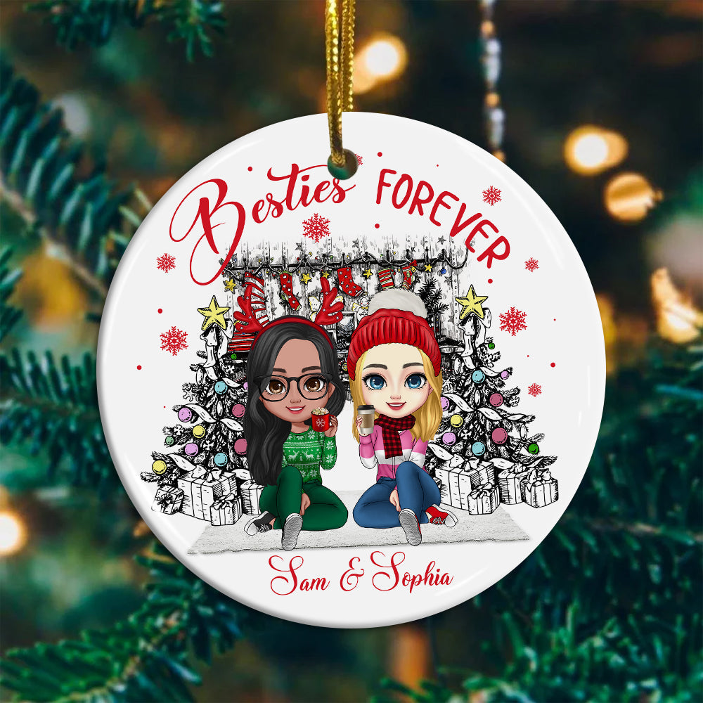 Blisscorners Christmas Besties Forever, Custom Appearances And Names- Personalized Ceramic Ornament - Gift For Christmas, Gift For Friends2D Flat LM2111
