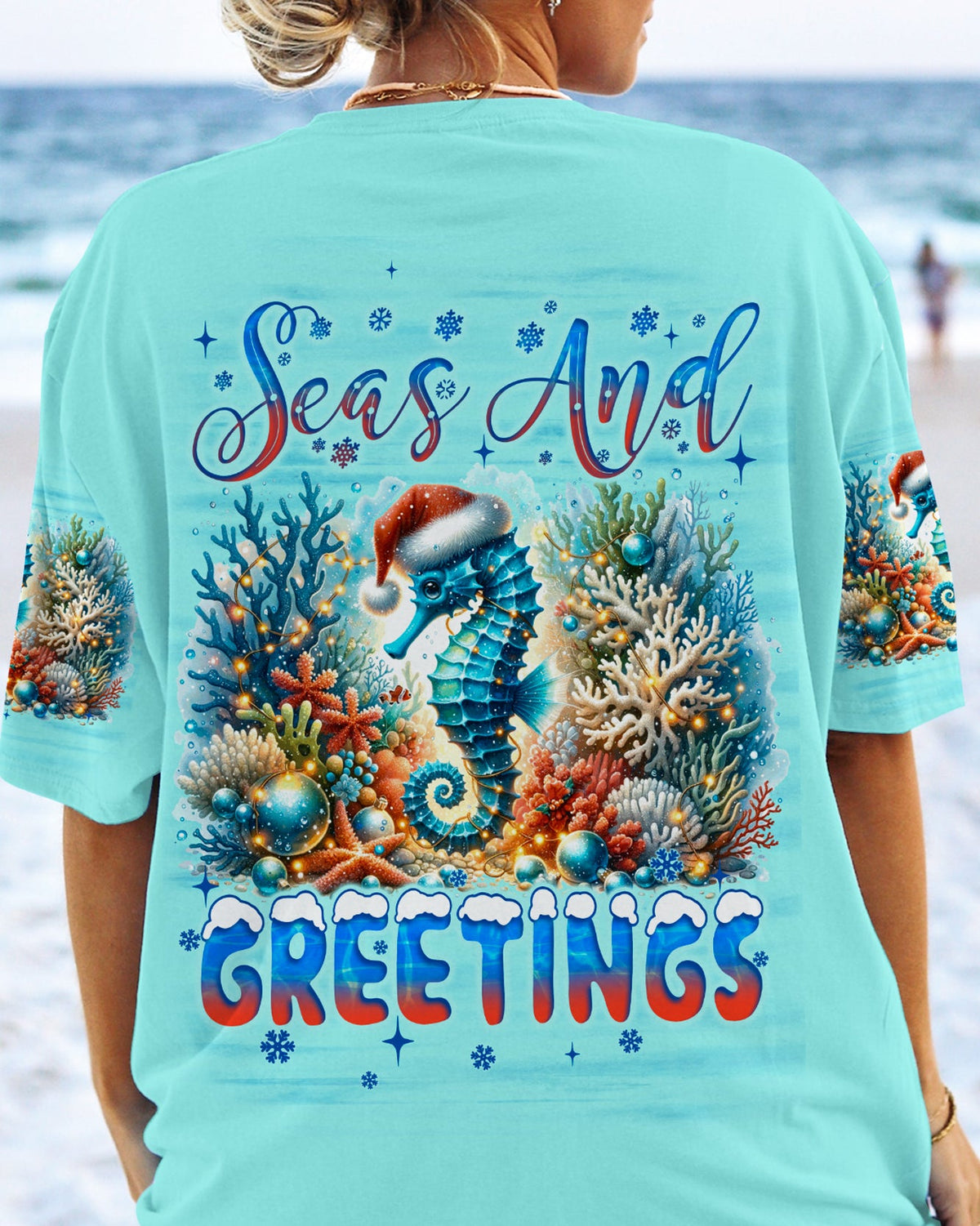 BLISSCORNERS SEAS AND GREETINGS SEAHORSE CHRISTMAS ALL OVER PRINT