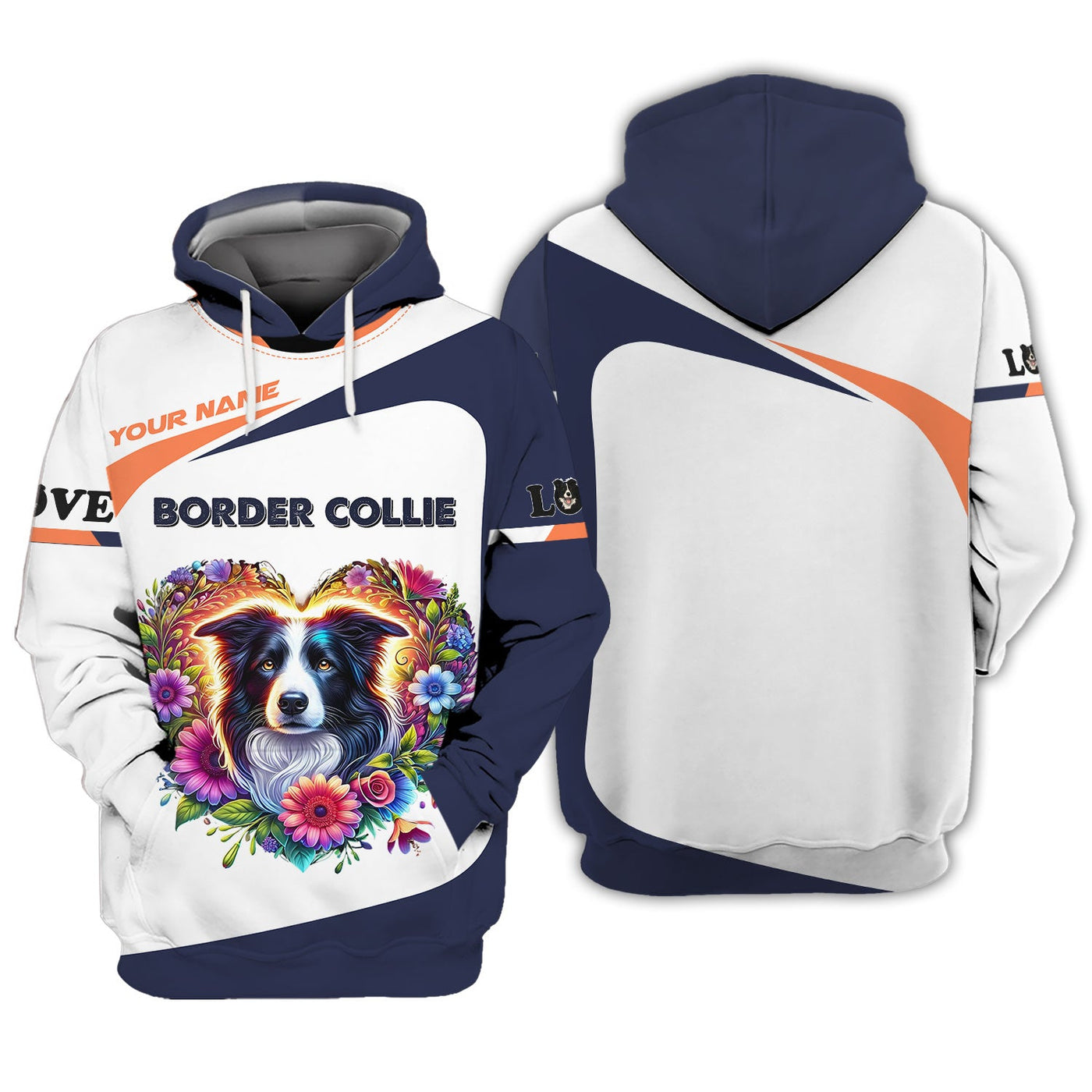 Blisscorners Personalized Border Collie Shirt - Vibrant Floral Heart Design