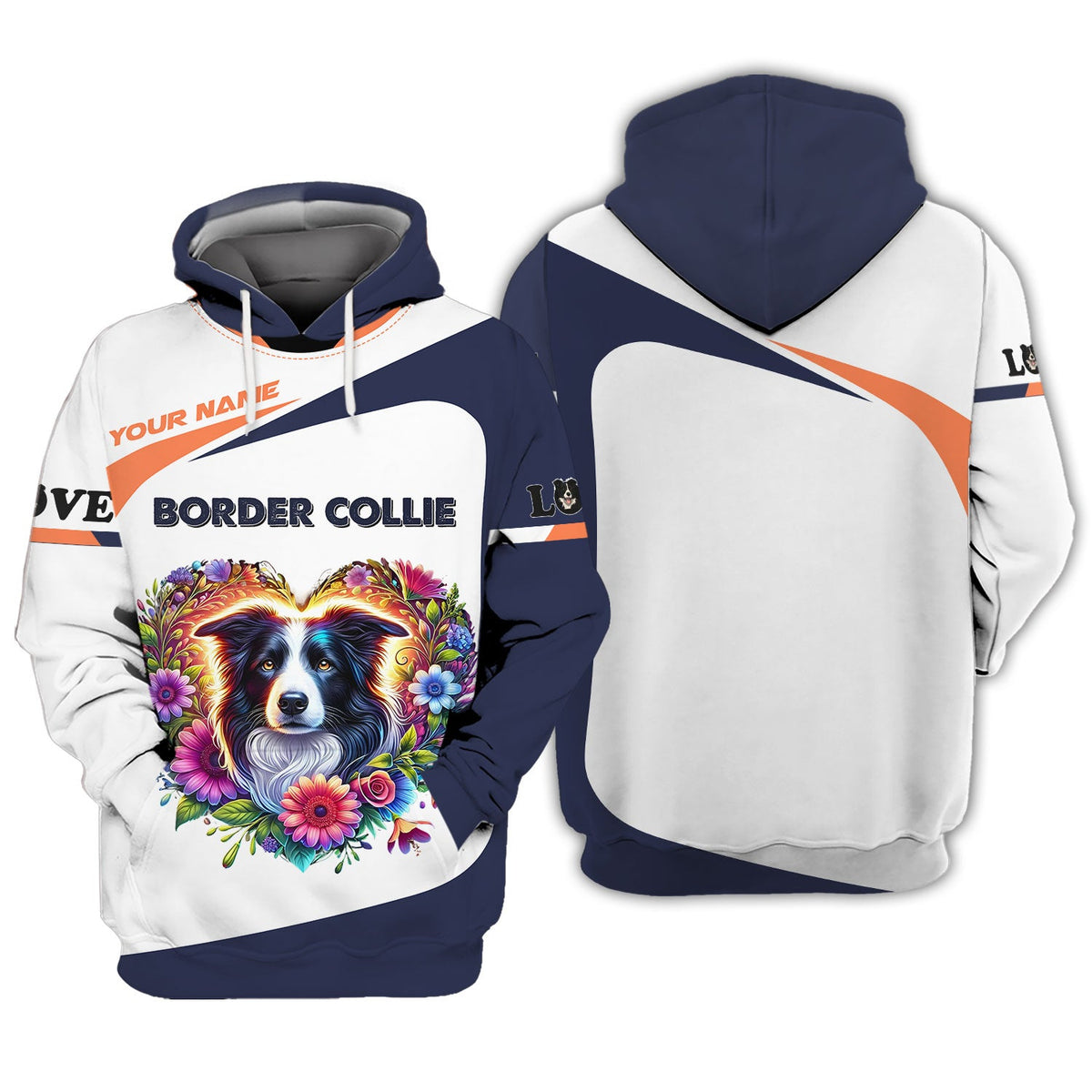 Blisscorners Personalized Border Collie Shirt - Vibrant Floral Heart Design