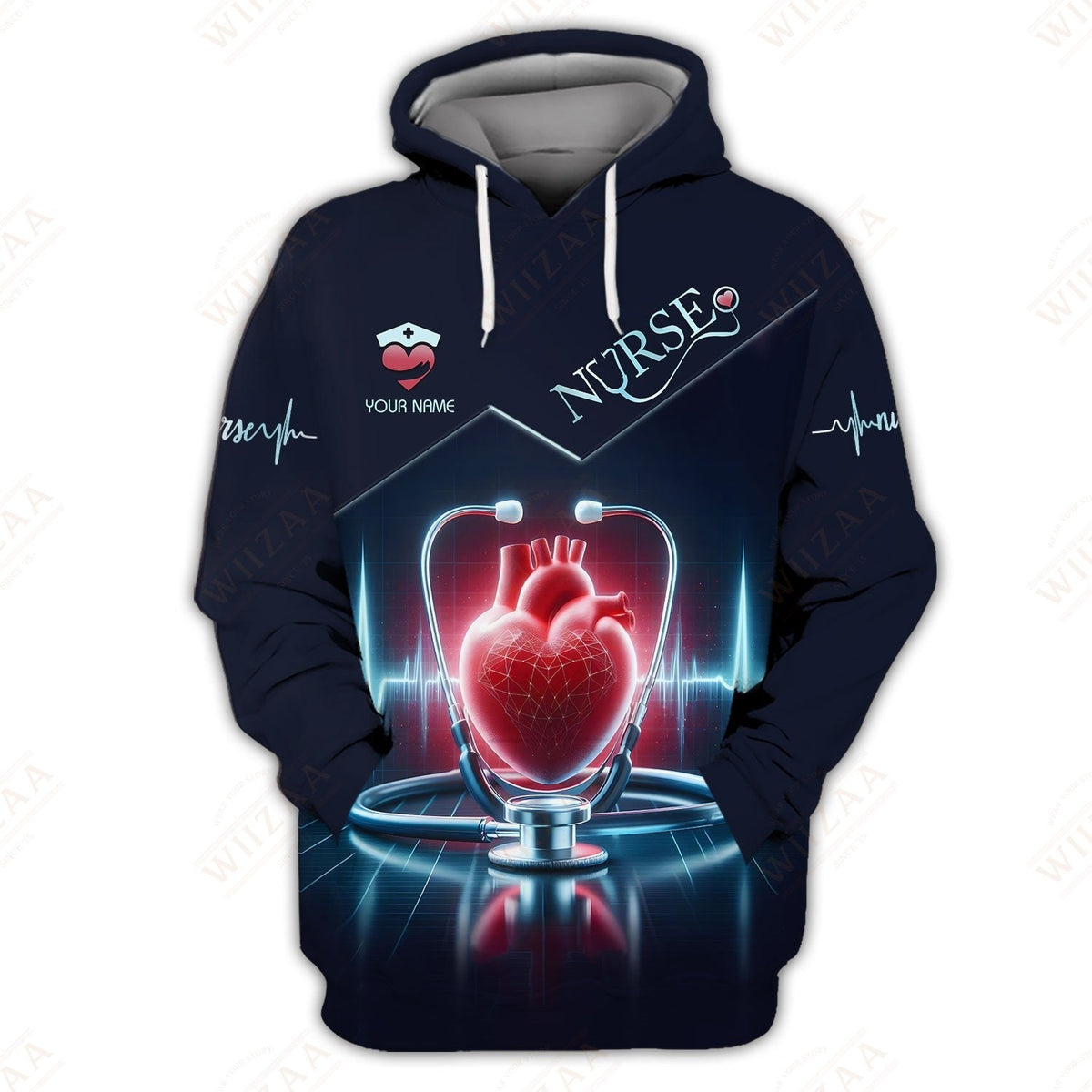 Blisscorners Personalized Nurse Shirt - Heartbeat & Stethoscope Graphic | Comfort Fit Medical Tee