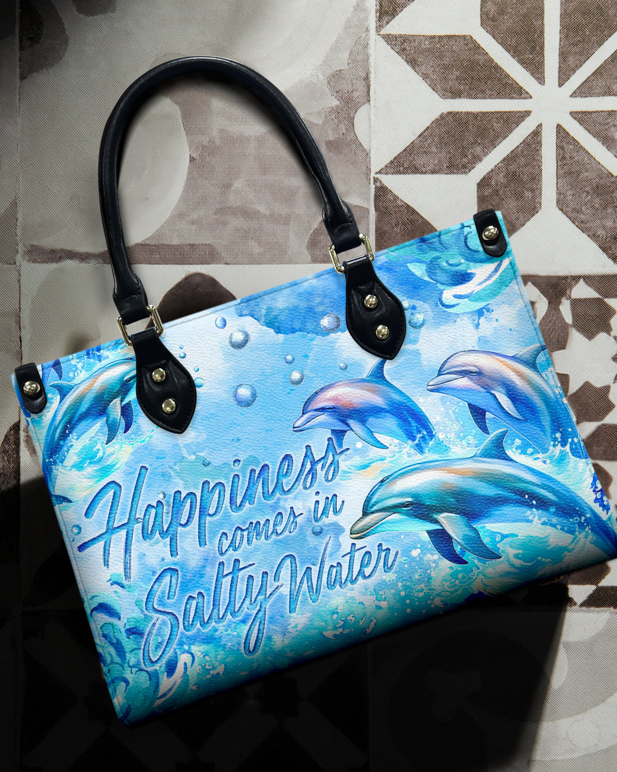 BLISSCORNERS HAPPINESS COMES IN SALTY WATER DOLPHIN LEATHER HANDBAG