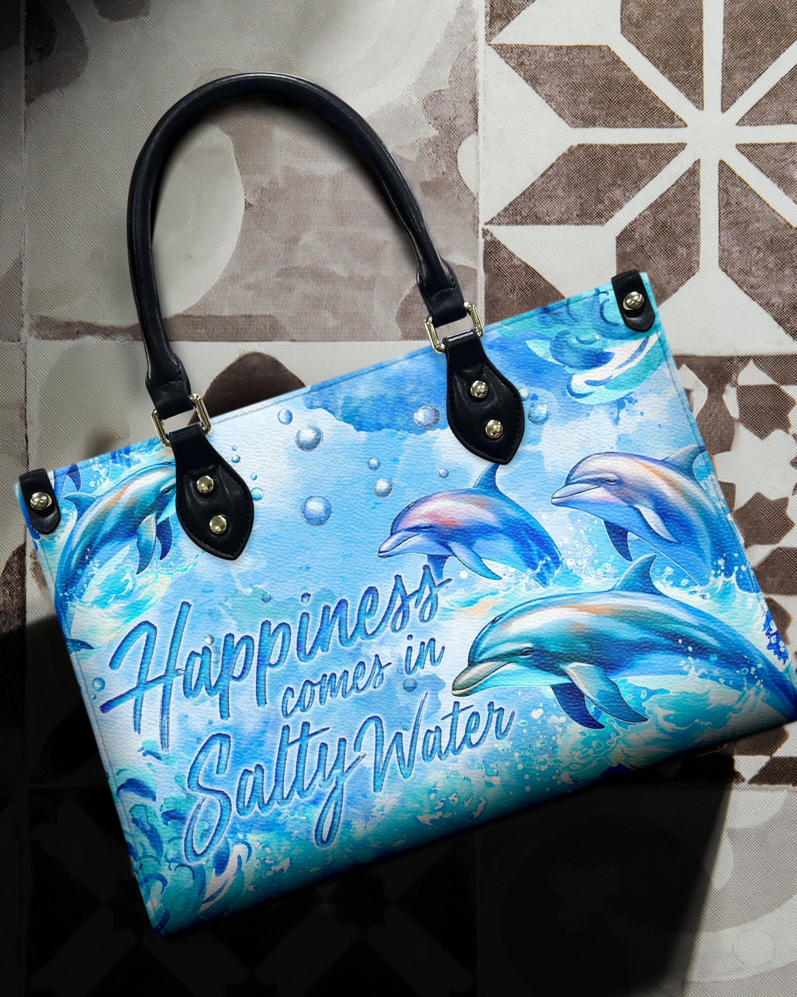 BLISSCORNERS HAPPINESS COMES IN SALTY WATER DOLPHIN LEATHER HANDBAG