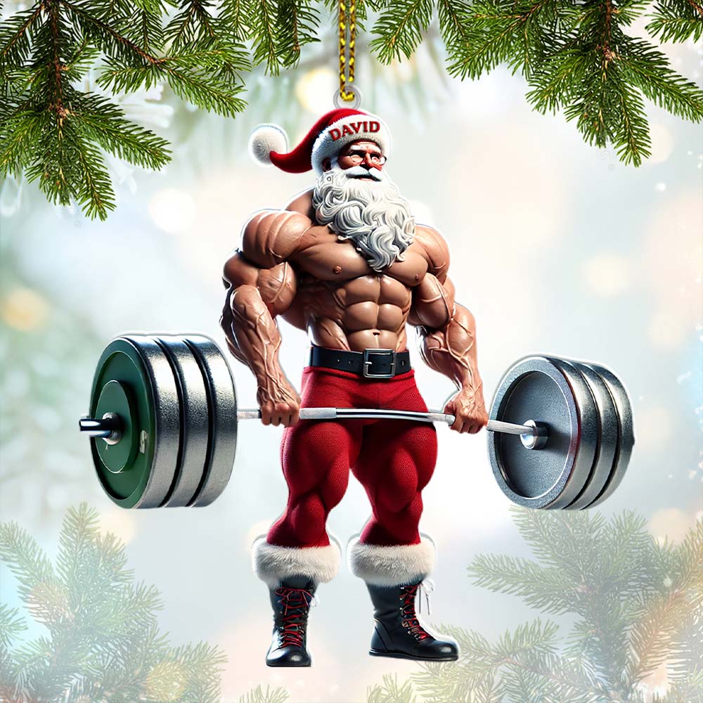 Blisscorners Custom Name Gym Work Out Santa Ornament, Gymnastics Christmas Gift92D Flat LM2111