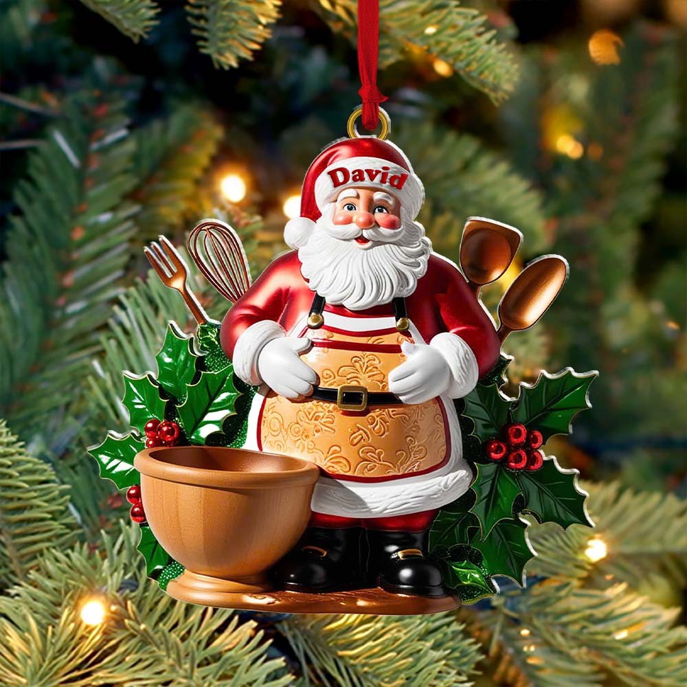 Blisscorners Custom Name Baker Santa Ornament, Christmas Gift for Baking Lover2D Flat LM2211