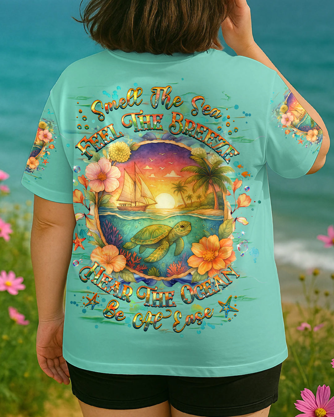 BLISSCORNERS SMELL THE SEA FEEL THE BREEZE TURTLE ALL OVER PRINT