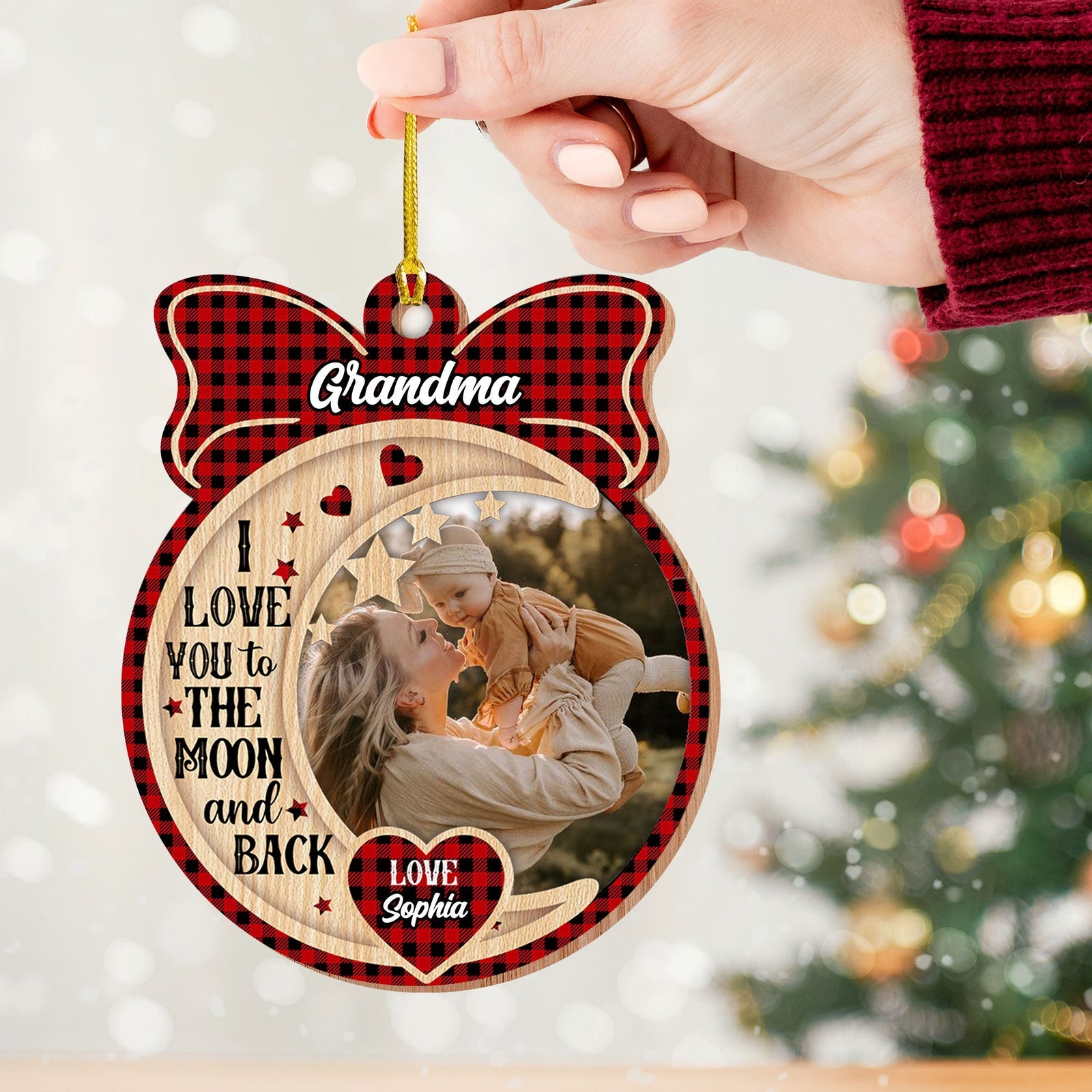 Blisscorners Personalized Custom Wooden Ornament - I Love You To The Moon And Back - Gift For Family2D Flat LM2111