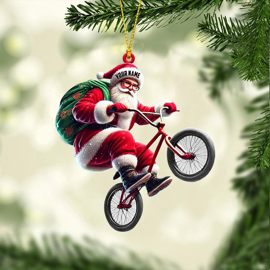 Blisscorners Santa Rides A Bike Christmas Ornament, Personalized Ornament2D Flat LM2211