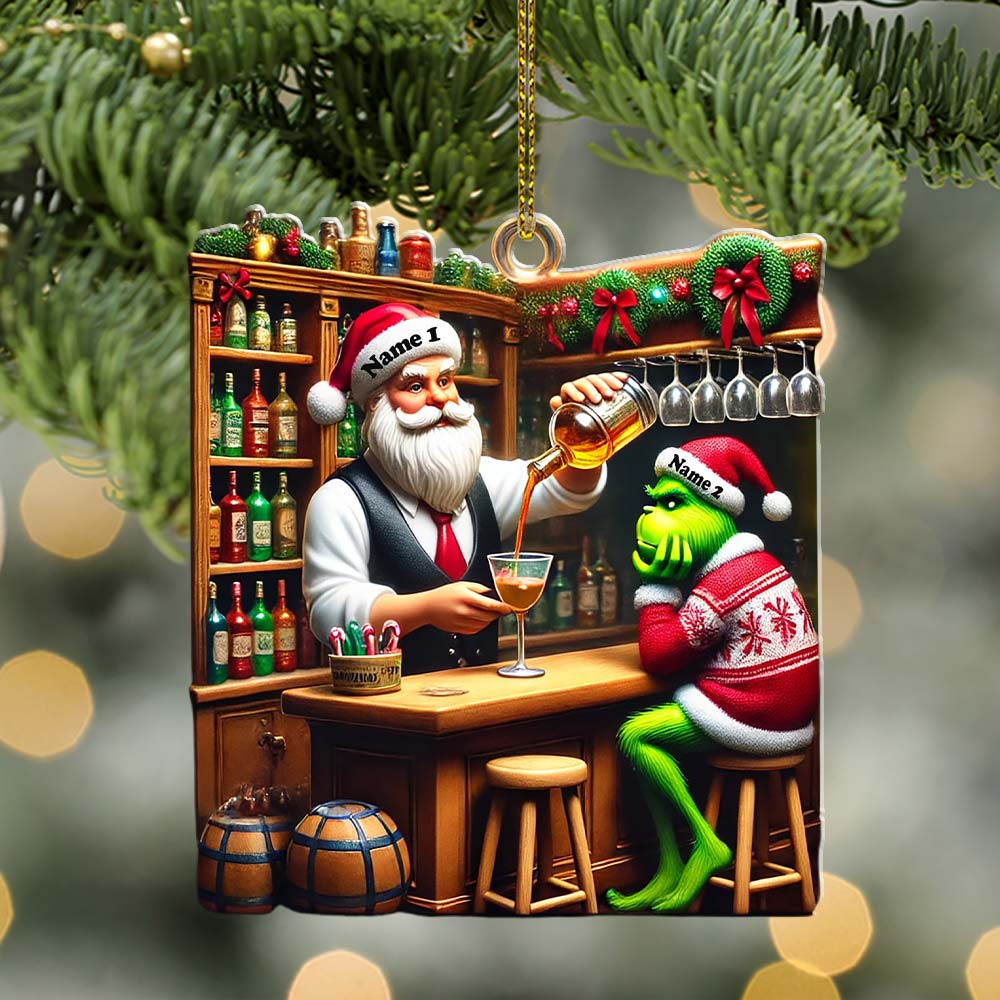 Blisscorners Santa And ELF Bar Christmas Ornament, Personalized Ornament2D Flat LM2211