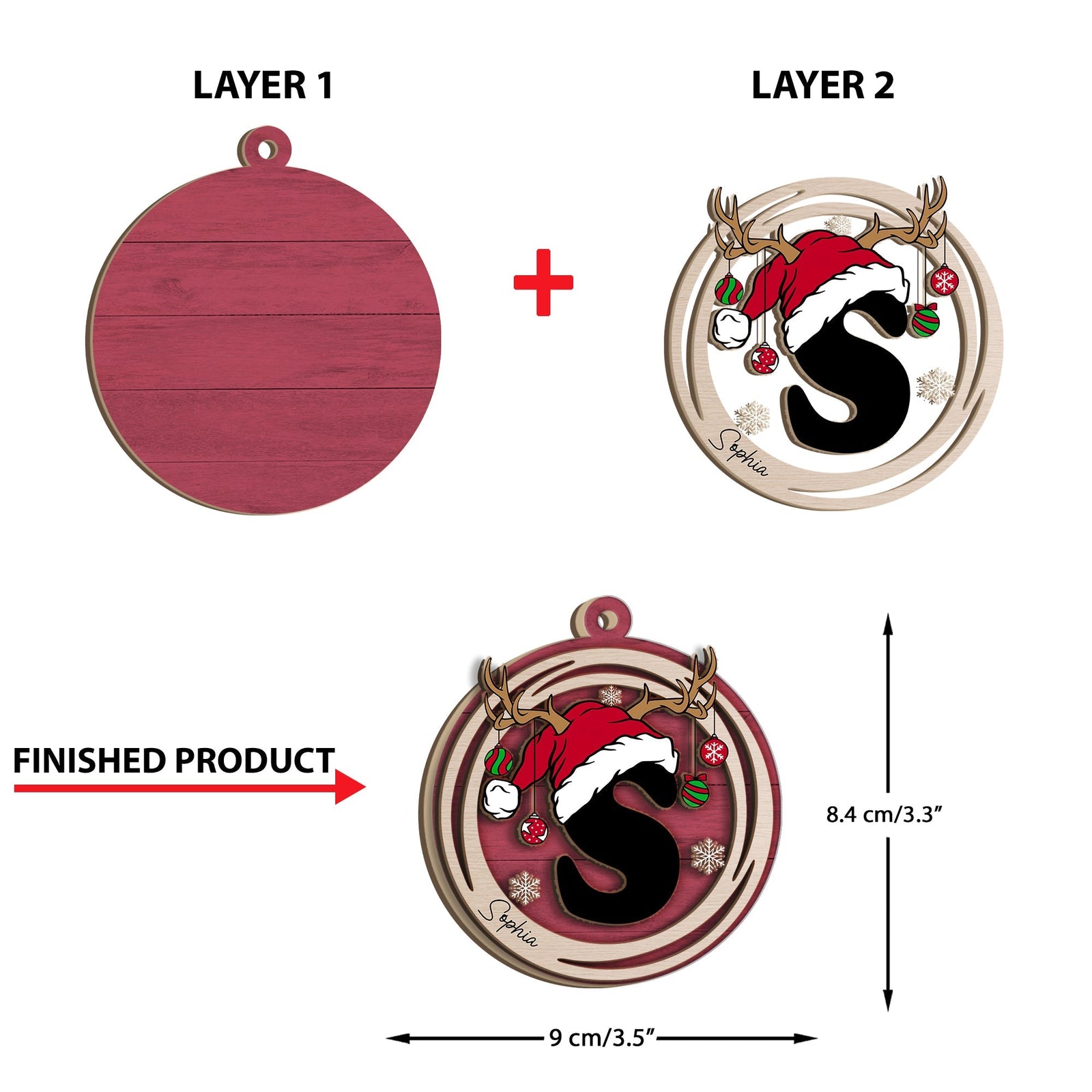 Blisscorners Christmas Letter - Personalized 2-Layered Wooden Ornament - Gift For Family, Xmas Gift2D Flat LM2111