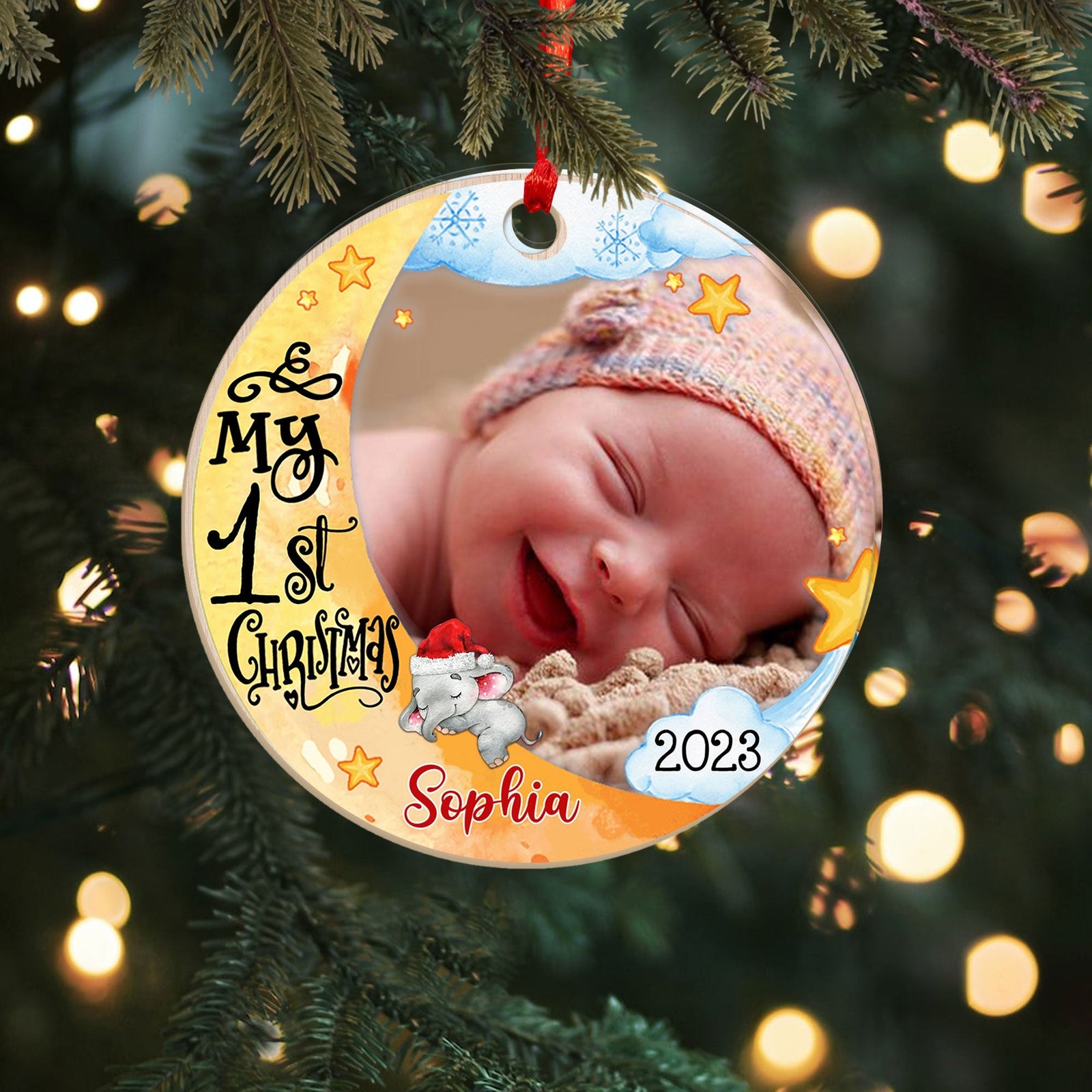 Blisscorners My First Christmas - Personalized Custom Shaped Wooden Ornament - Gift For Baby2D Flat LM2111