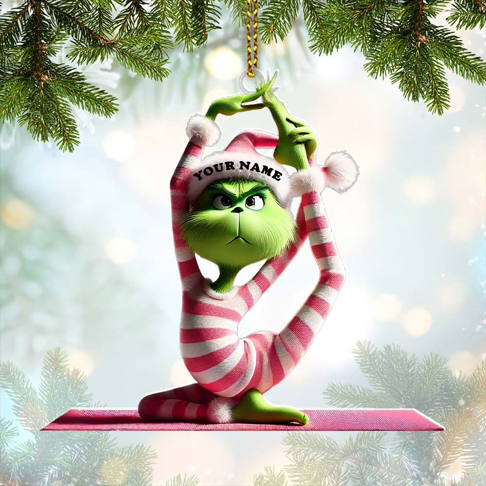 Blisscorners Custom Name Yoga Grinch Ornament, Christmas Gift for Yoga Lover2D Flat LM2111