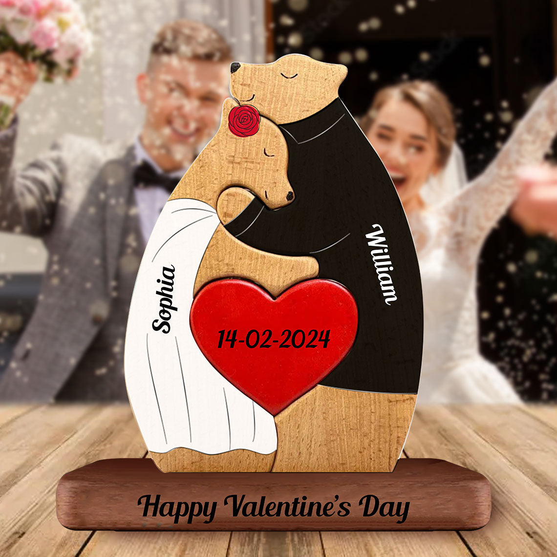 Blisscorners Man, Woman Couple Gift, Personalized Bear Puzzle Wooden - Wooden Pet Carvings - Gift For Family2D Flat LM2111