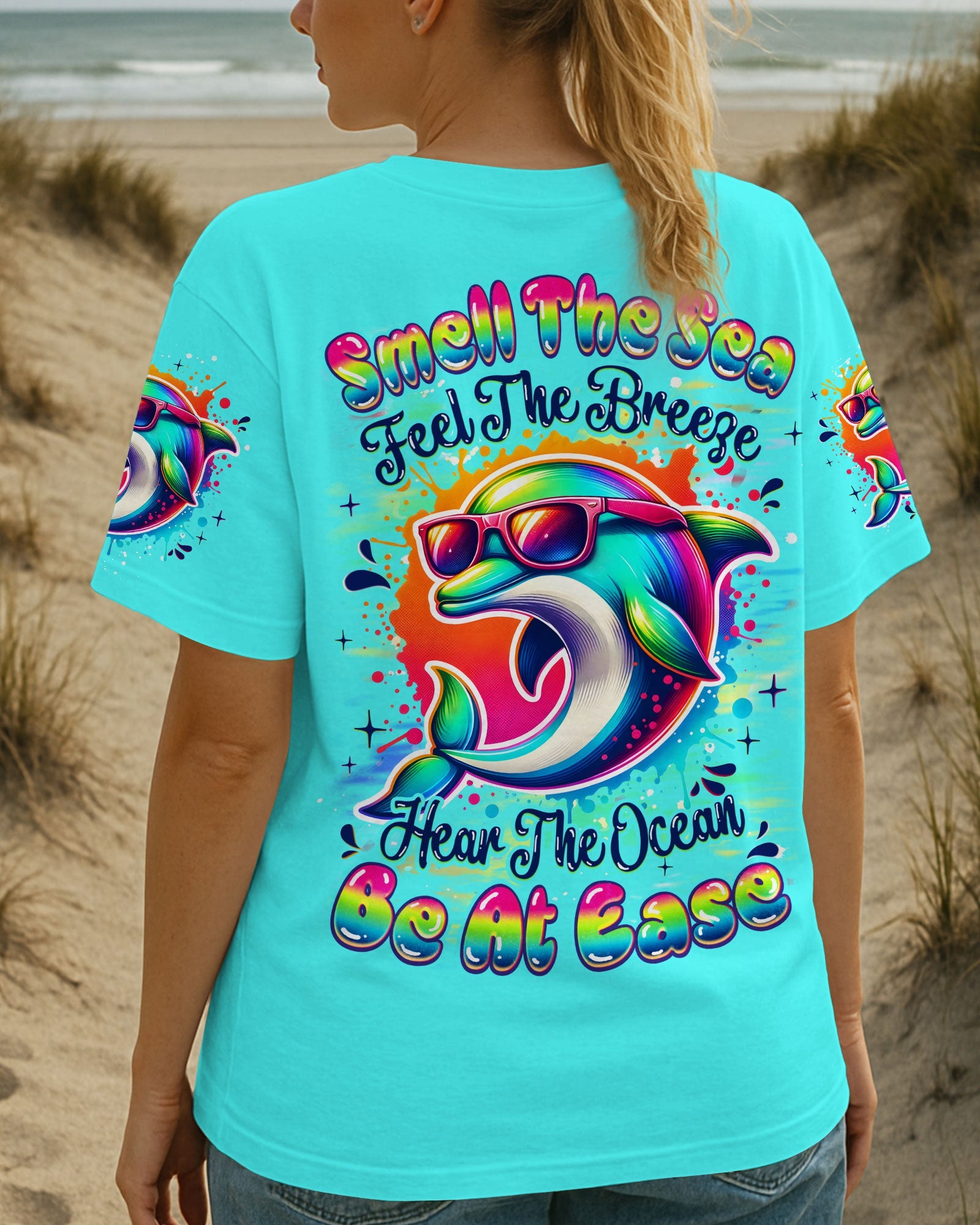 BLISSCORNERS SMELL THE SEA FEEL THE BREEZE  DOLPHIN ALL OVER PRINT