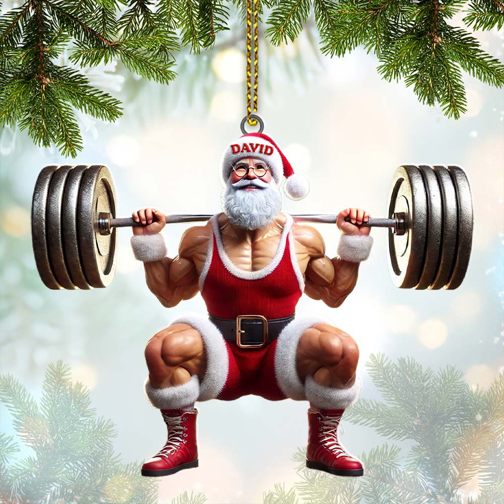 Blisscorners Custom Name Gym Work Out Santa Ornament, Gymnastics Christmas Gift92D Flat LM2211