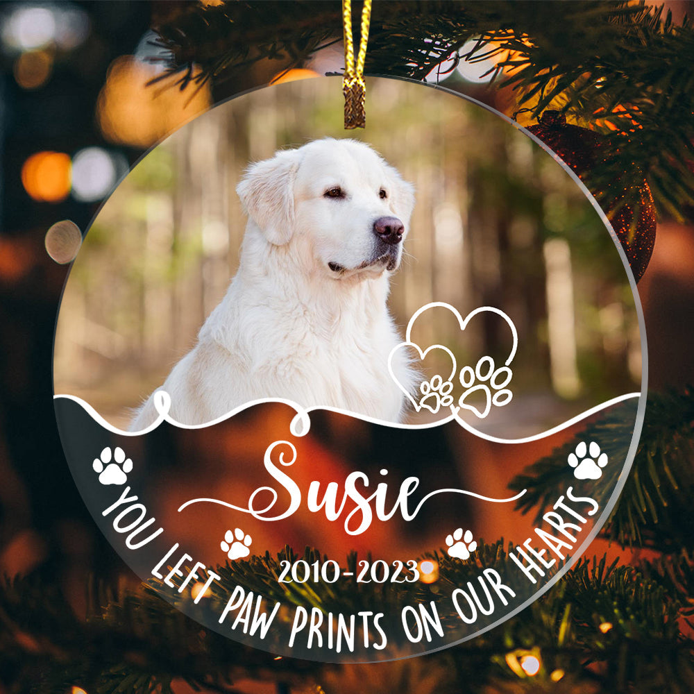 Blisscorners You Left Paw Prints On Our Hearts  - Custom Photo And Name, Personalized Acrylic Ornament - Gift For Pet Lover2D Flat LM2111