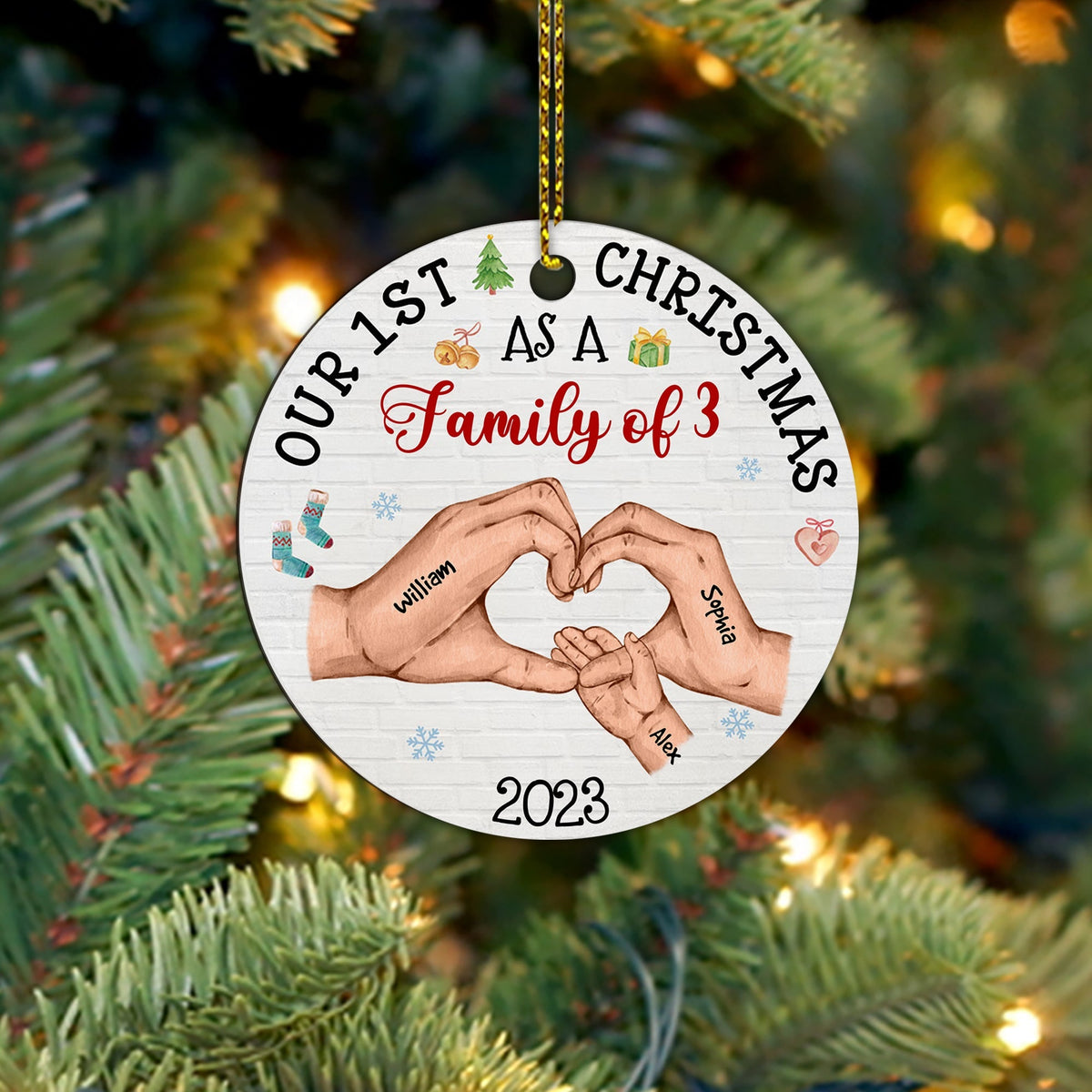 Blisscorners Our 1st Christmas As A Family - Personalized Custom Shaped Wooden Ornament - Gift For Family2D Flat LM2111
