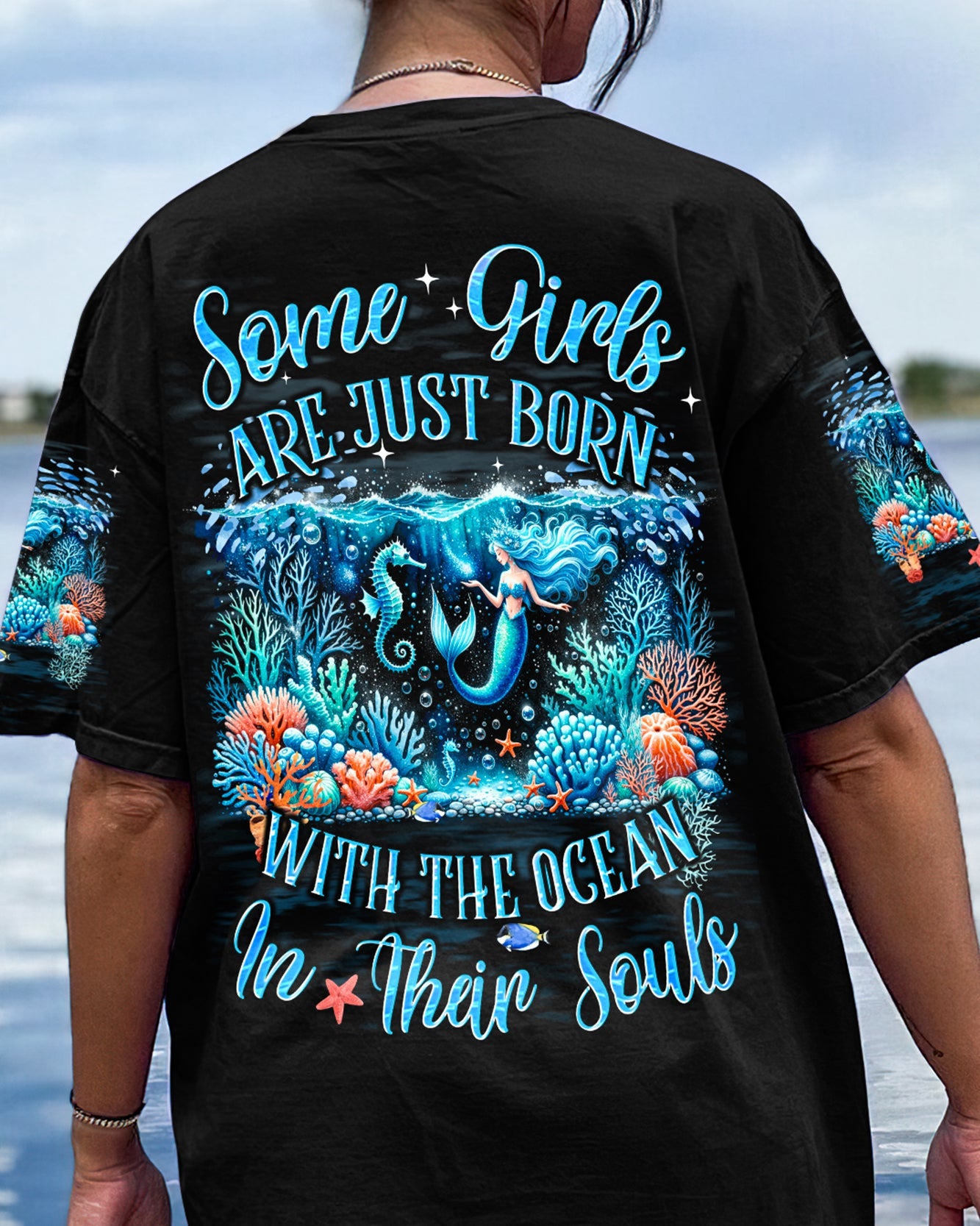 BLISSCORNERS SOME GIRLS ARE JUST BORN MERMAID AND SEAHORSE ALL OVER PRINT