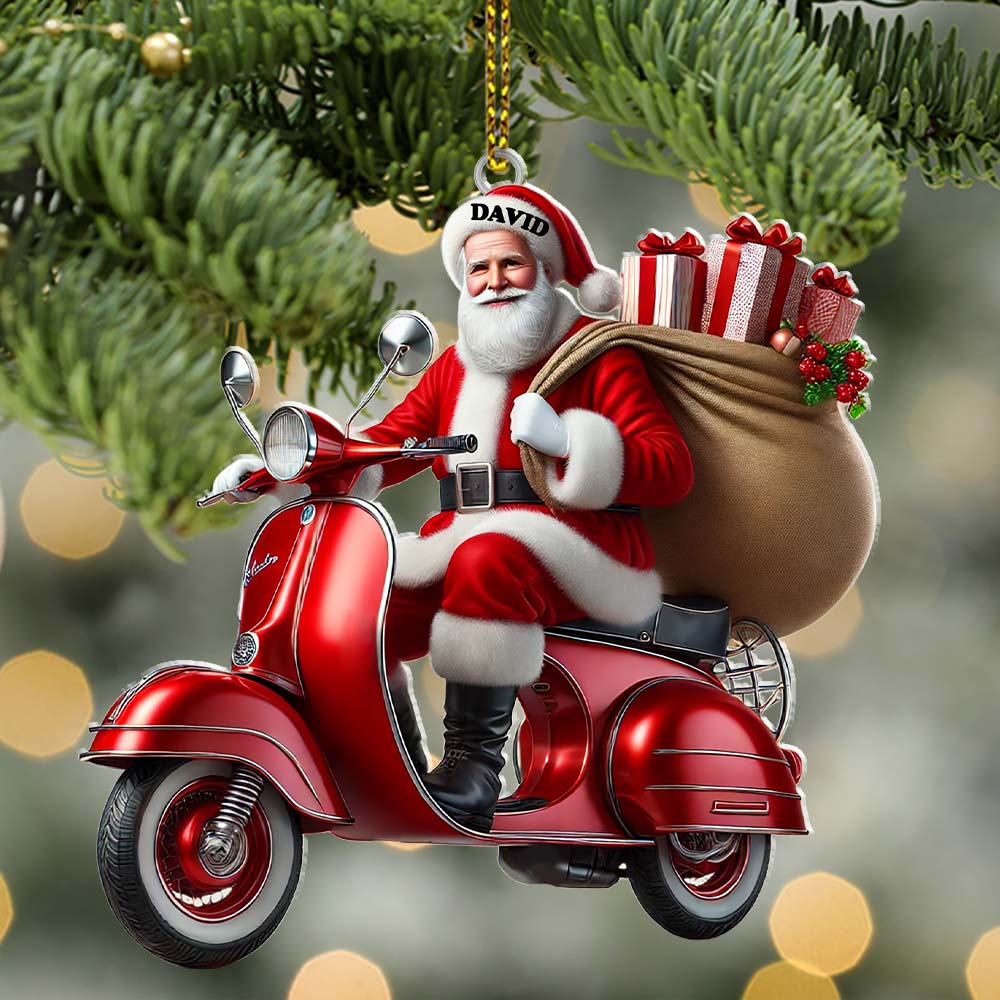 Blisscorners Custom Name Santa Ornament, MotoBike Ornament, Christmas Gift Decoration2D Flat LM2111