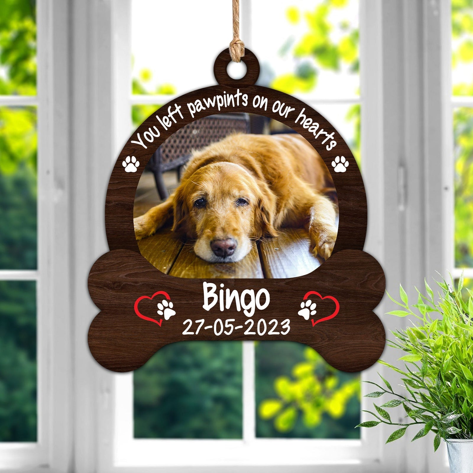 Blisscorners Pet Left Pawprints On Our Hearts - Custom Photo And Name, Personalized Acrylic Ornament - Gift For Pet Lover2D Flat LM2111