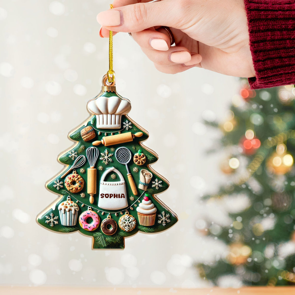 Blisscorners Custom Name Ornament, Christmas Kitchen Tree2D Flat LM2211