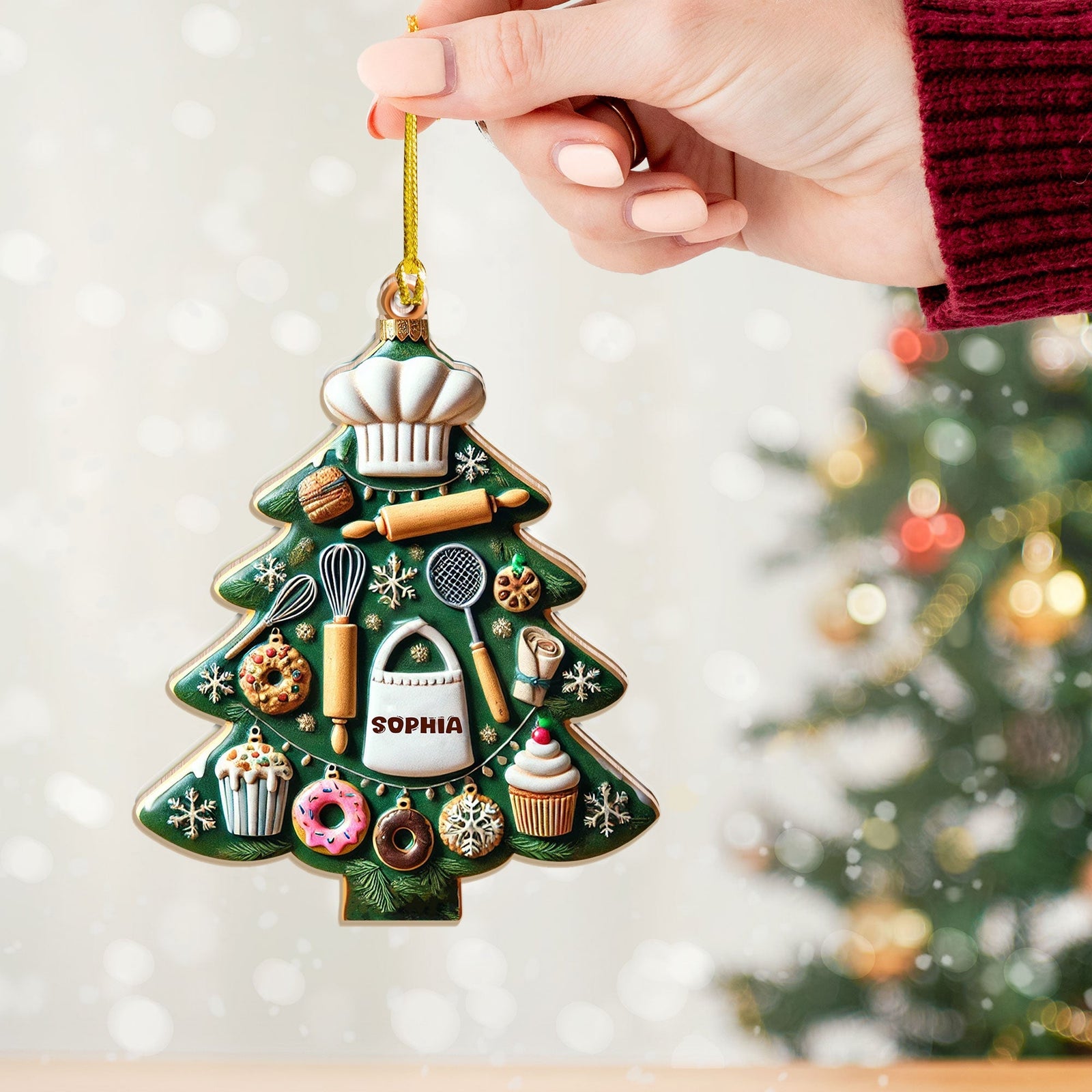 Blisscorners Custom Name Ornament, Christmas Kitchen Tree2D Flat LM2211