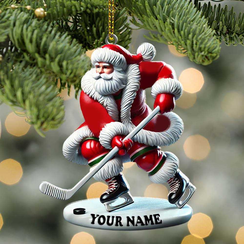 Blisscorners Custom Name Hockey Santa Ornament, Hockey Lover Christmas Gift2D Flat LM2211