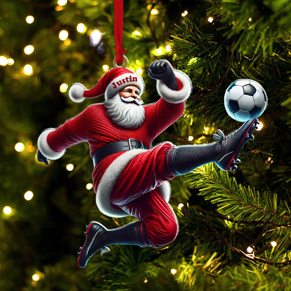 Blisscorners Custom Name Football Santa Ornament, Christmas Gift2D Flat LM2211