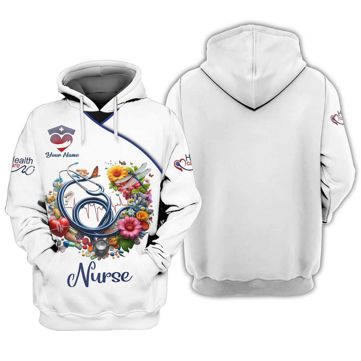 Blisscorners Personalized Nurse Shirts - Colorful Medical Elements Design for Healthcare Professionals