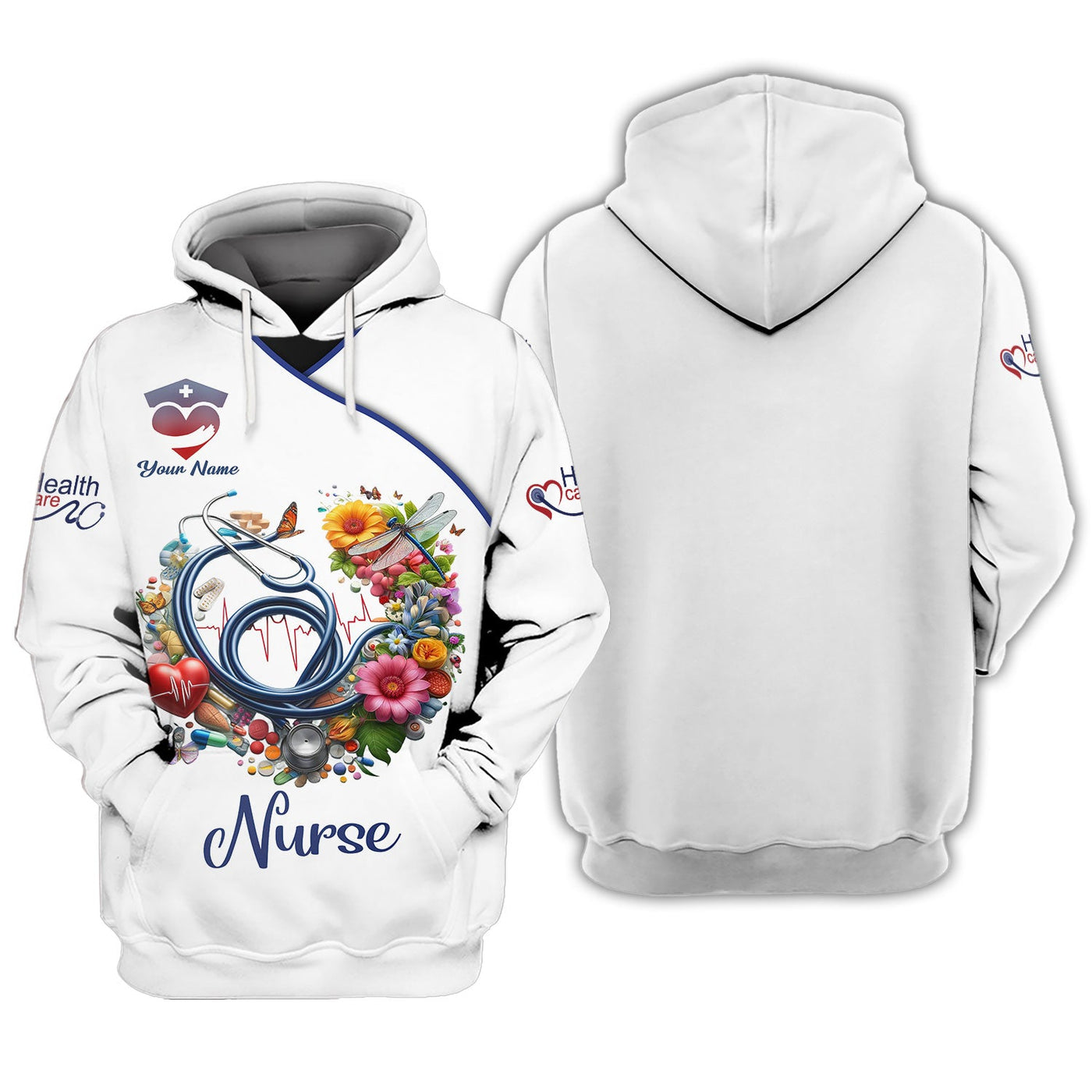 Blisscorners Personalized Nurse Shirts - Colorful Medical Elements Design for Healthcare Professionals